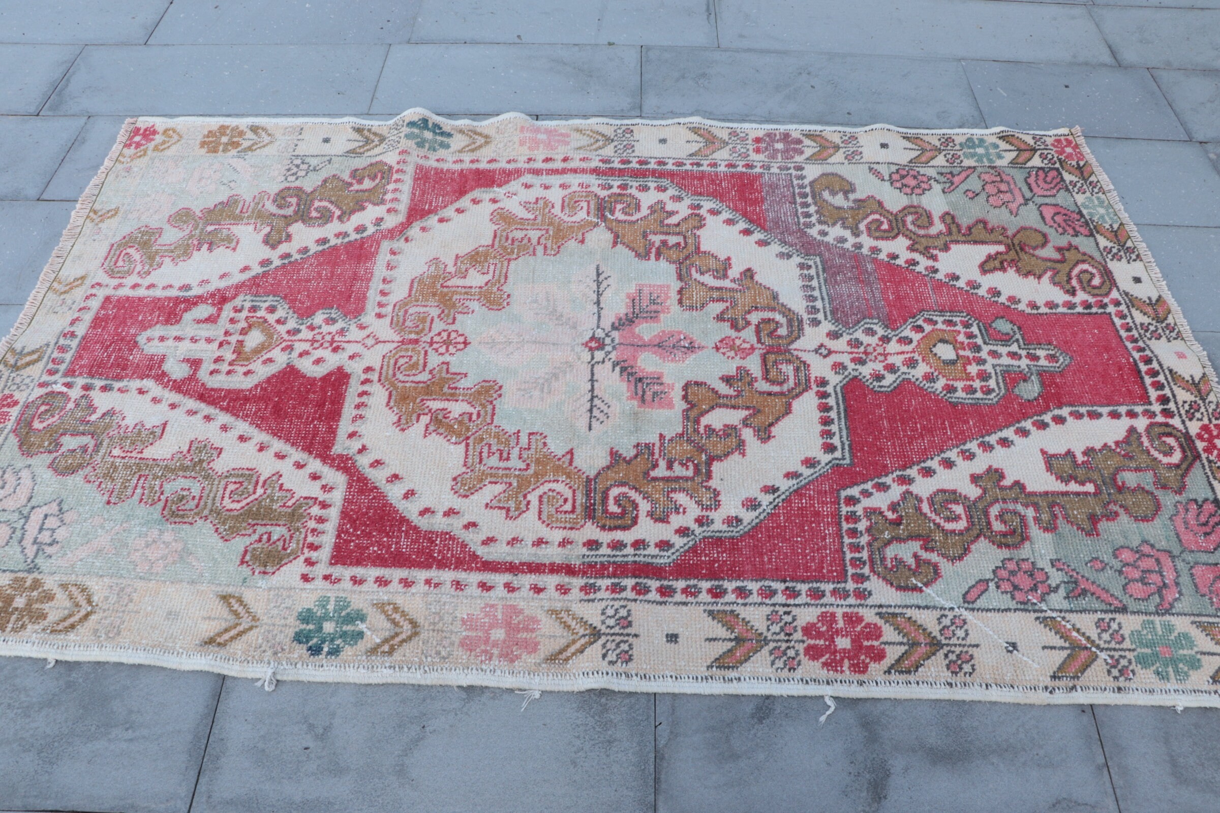 Moroccan Rug, 4.4x6.9 ft Area Rugs, Decorative Rug, Turkish Rug, Vintage Rug, Bedroom Rug, Red Oriental Rugs, Kitchen Rug, Home Decor Rug