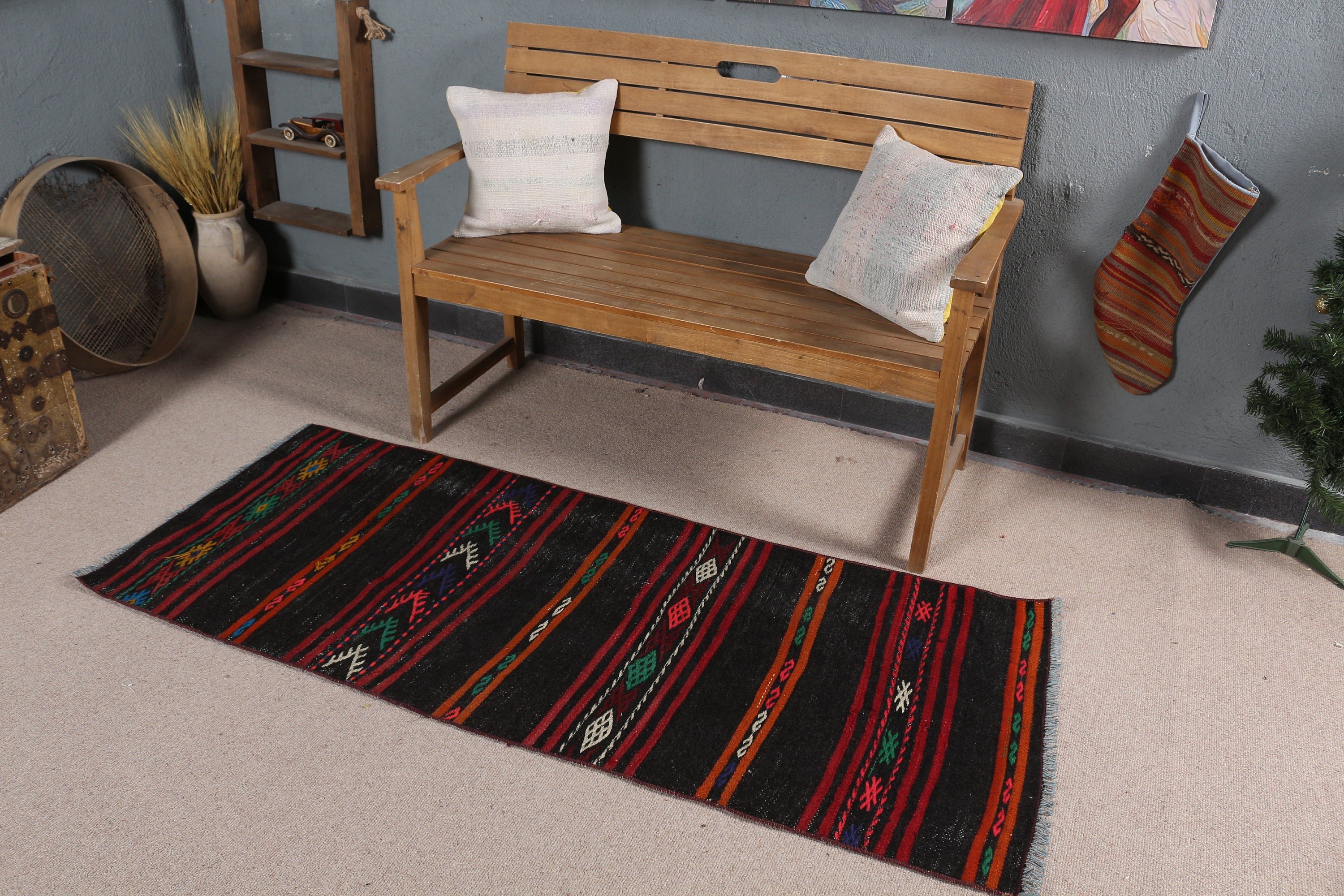 Antika Halı, 2.3x5.9 ft Yolluk Halı, Koridor Halısı, Yurt Halısı, Oushak Halısı, Vintage Halı, Siyah Yatak Odası Halısı, Mutfak Halıları, Türk Halısı, Kilim