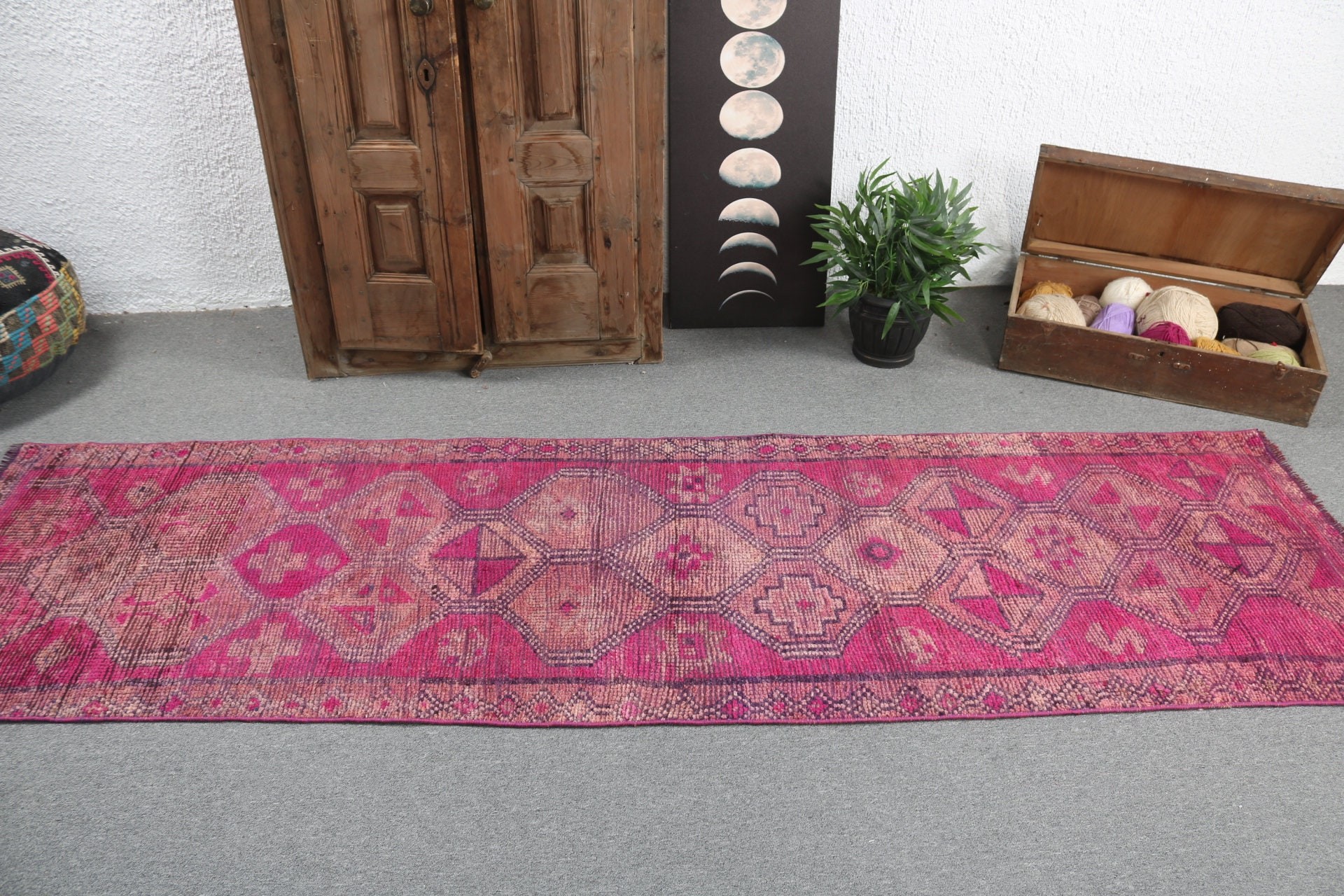 2.6x9.2 ft Runner Halı, Mutfak Halıları, Türk Halıları, Merdiven Halıları, Dış Mekan Halıları, Pembe Anadolu Halıları, Düz Dokuma Halı, Boho Halıları, Vintage Halı