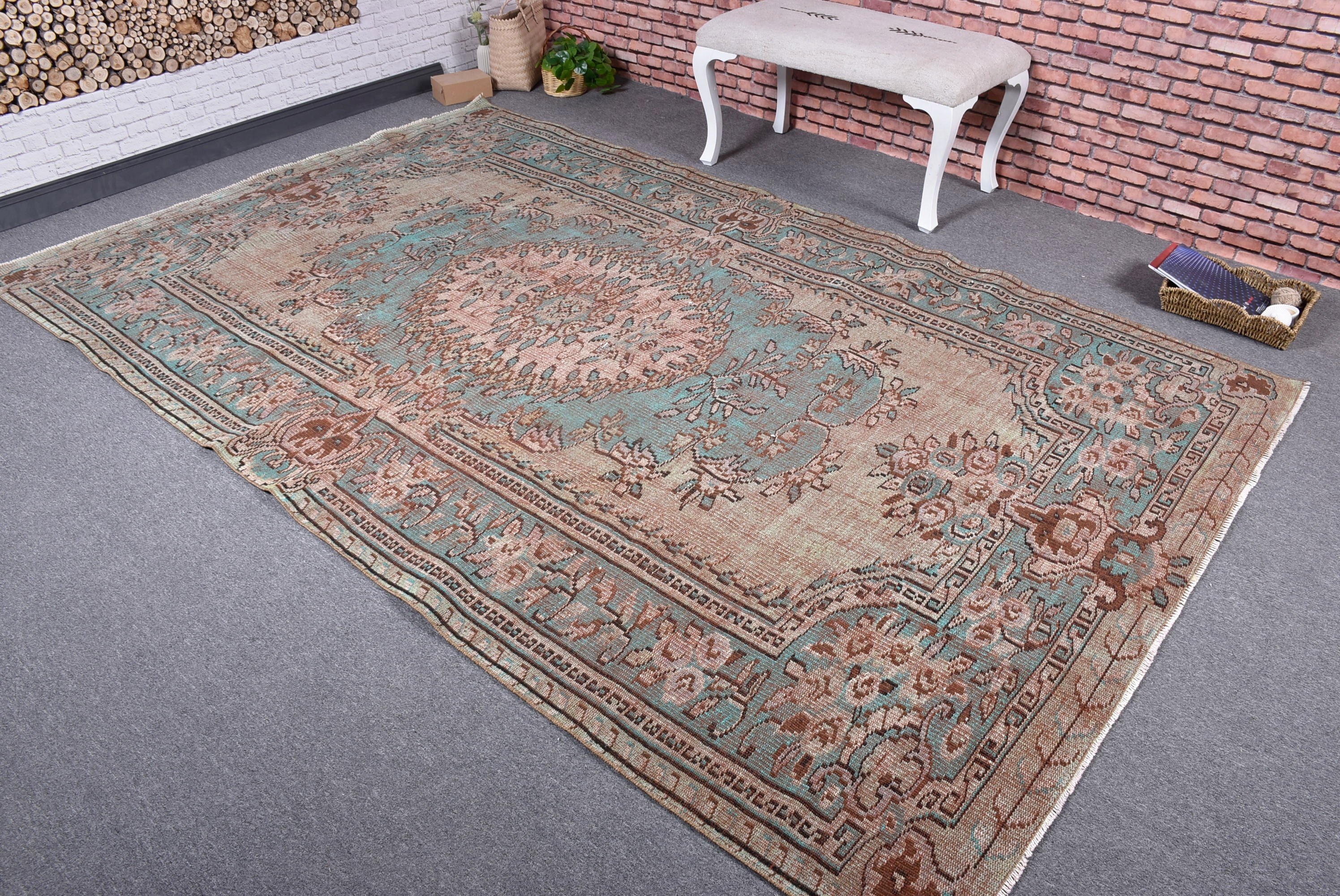 Rugs for Dining Room, Large Oushak Rug, Bedroom Rugs, Modern Rugs, Turkish Rugs, Green Kitchen Rugs, Vintage Rug, 6.1x9.9 ft Large Rug