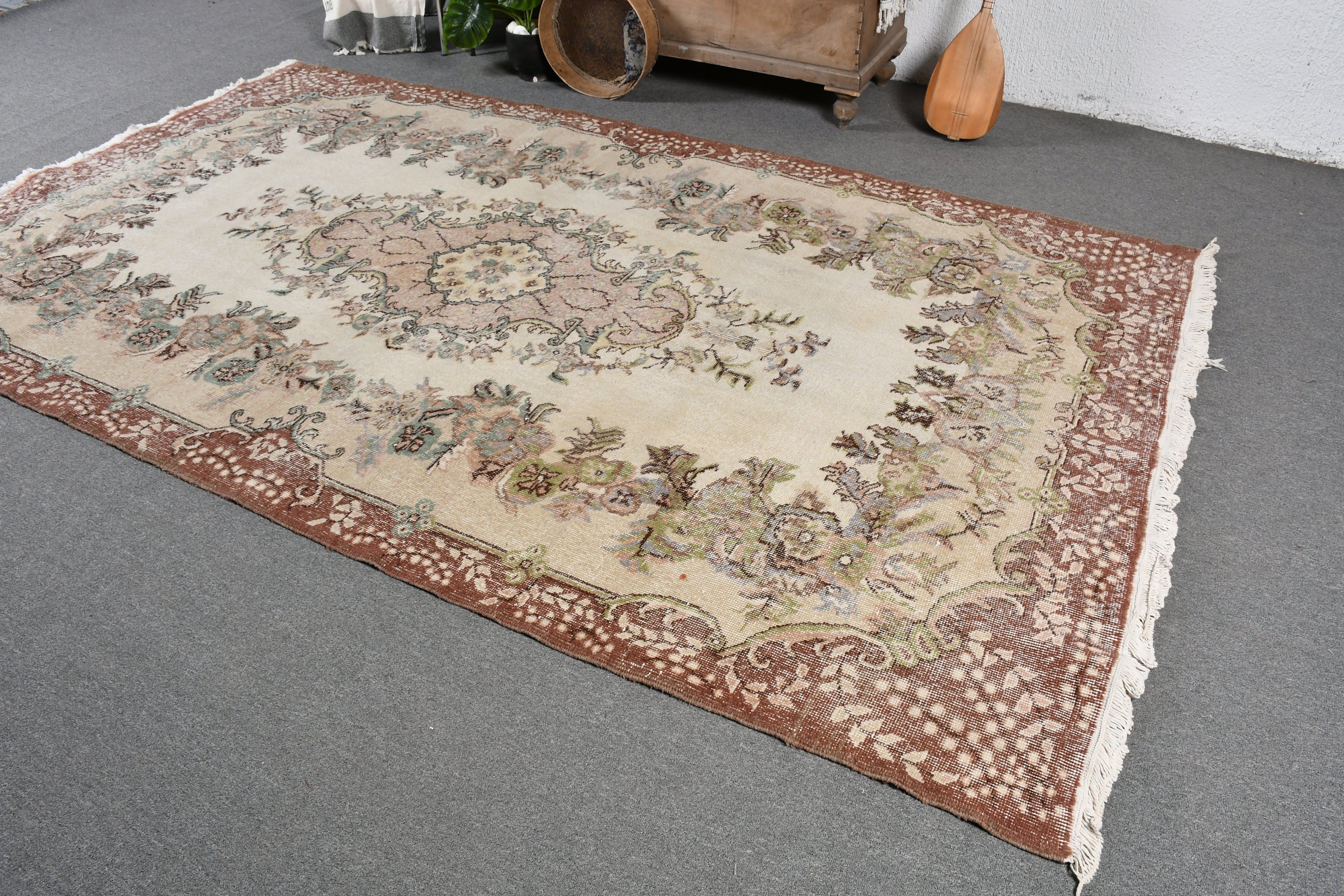 Turkish Rug, Kitchen Rug, Living Room Rugs, Custom Rugs, Rugs for Salon, Beige Bedroom Rug, Antique Rugs, Vintage Rug, 6x9.9 ft Large Rug