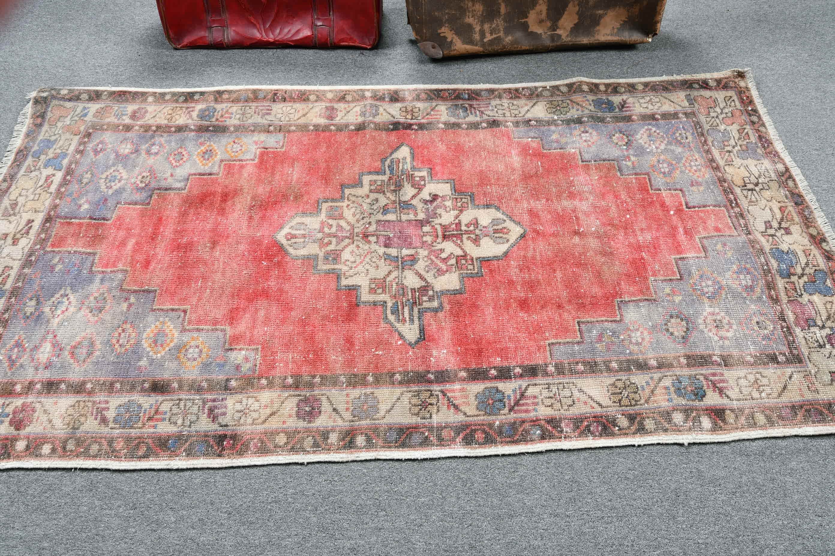 3.6x6.8 ft Area Rugs, Vintage Decor Rug, Antique Rug, Turkish Rug, Oriental Rug, Red Wool Rug, Nursery Rug, Vintage Rug, Living Room Rug