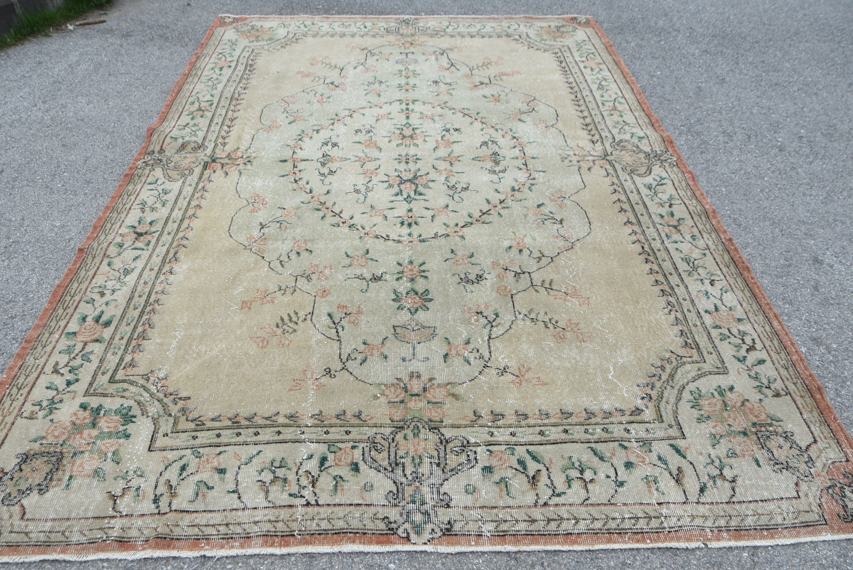 Yemek Odası Halıları, Vintage Halı, Yeşil Ev Dekorasyonu Halısı, Türk Halısı, Oturma Odası Halısı, 6.8x10 ft Büyük Halılar, Anadolu Halıları, Oryantal Halı