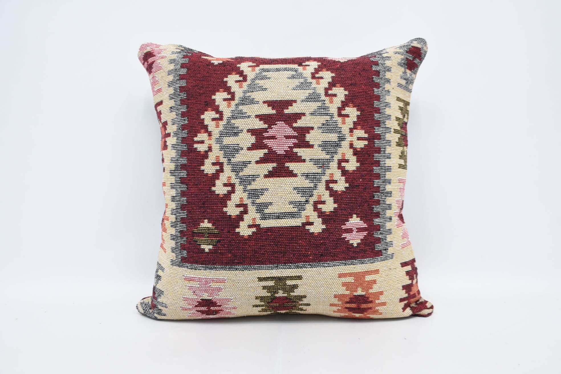 Throw Kilim Pillow, Vintage Pillow, Pastel Cushion, Bright Pillow Sham, 28"x28" Red Cushion Case, Vintage Kilim Throw Pillow