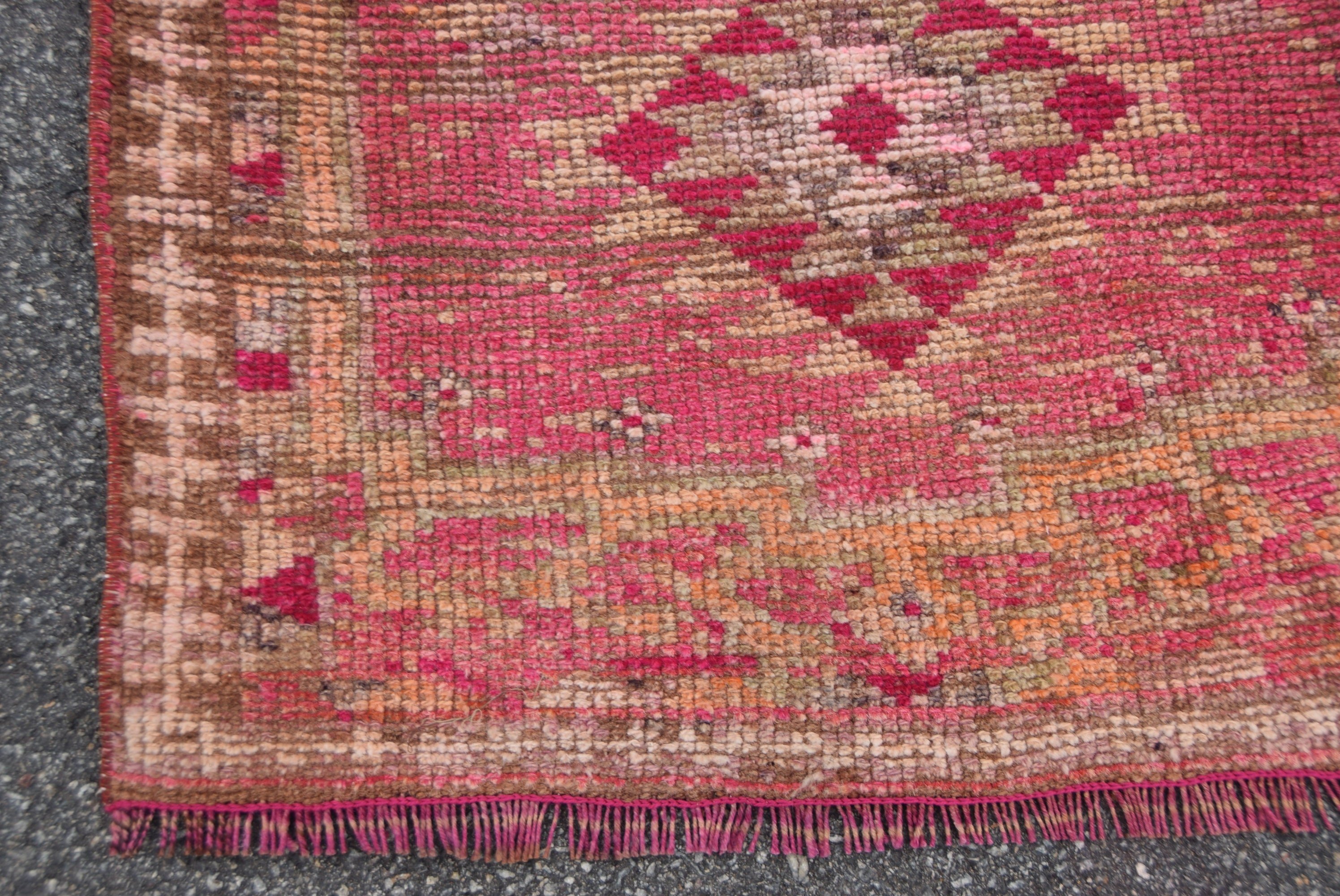 Pink Oushak Rug, Rugs for Stair, Turkish Rug, Art Rug, Antique Rug, Kitchen Rug, Cool Rug, 2.8x12 ft Runner Rug, Vintage Rug, Hallway Rug