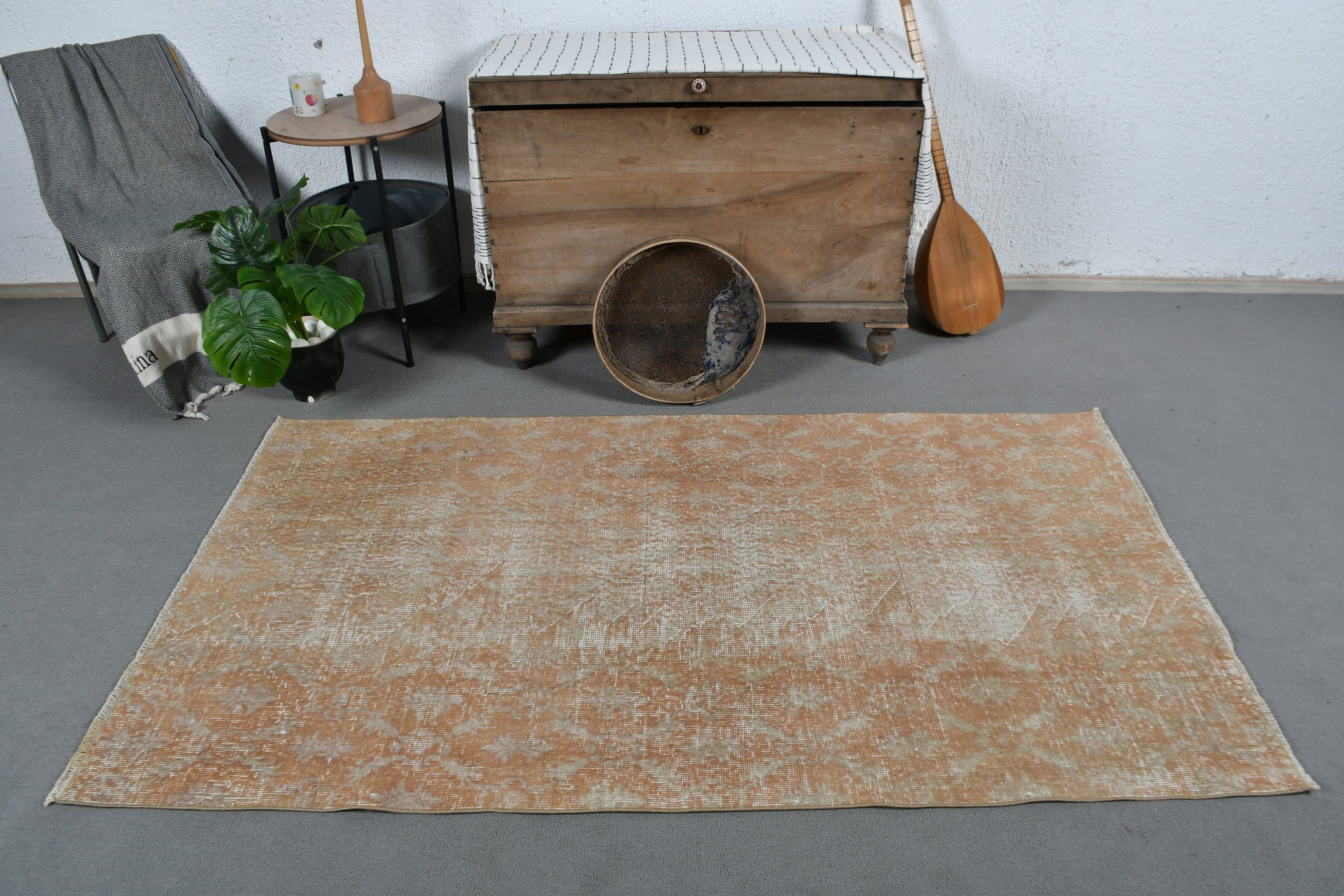 Anadolu Halıları, El Dokuma Halı, Yün Halılar, 3,7x6,4 ft Vurgu Halısı, Giriş Halıları, Vintage Halı, Yatak Odası Halısı, Turuncu Anadolu Halısı, Türk Halıları