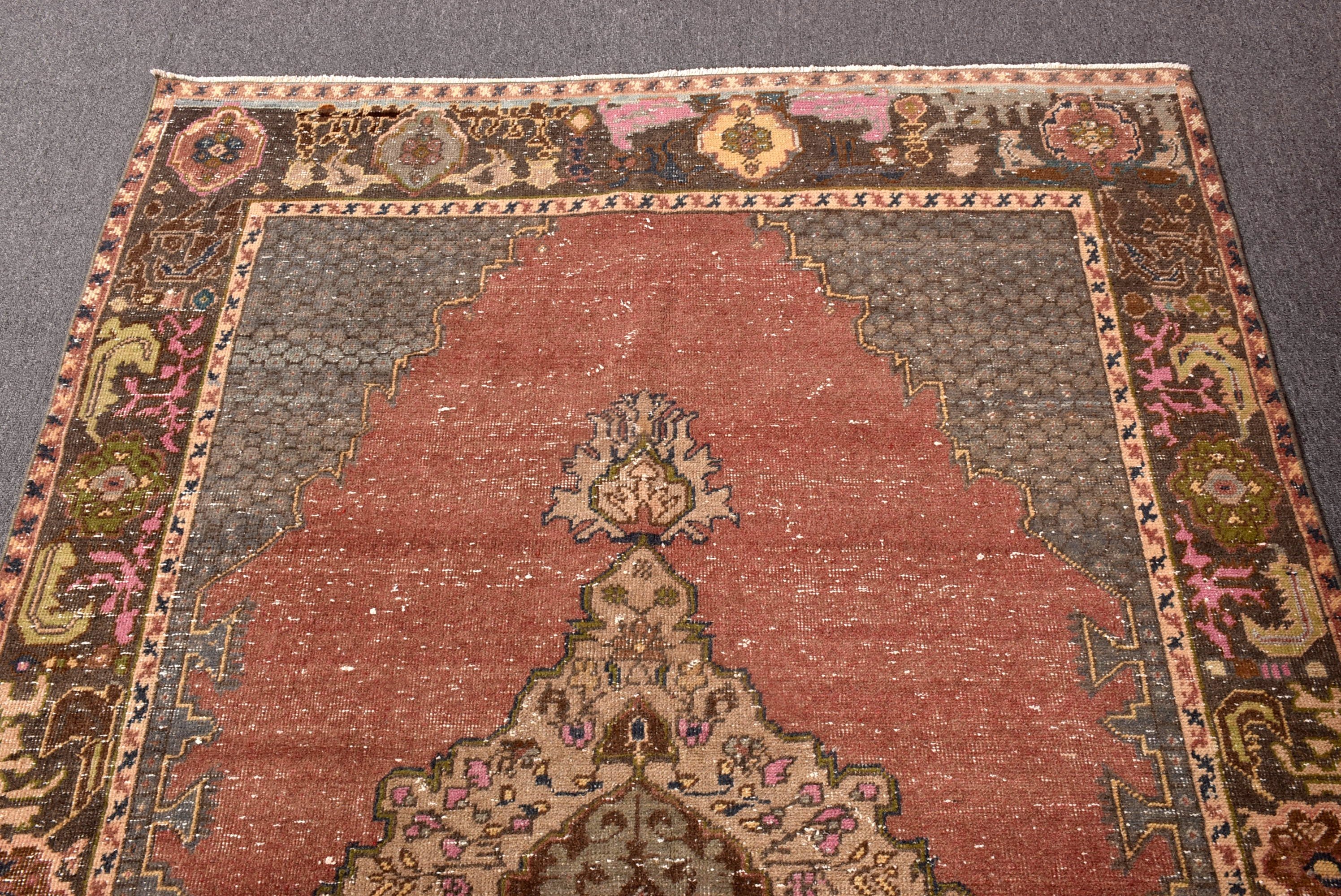 Kırmızı Ev Dekor Halısı, Boho Alan Halısı, Vintage Halı, Boho Halıları, Yer Halıları, 4.5x7.9 ft Alan Halıları, Türk Halısı, Oturma Odası Halıları, Alan Halıları