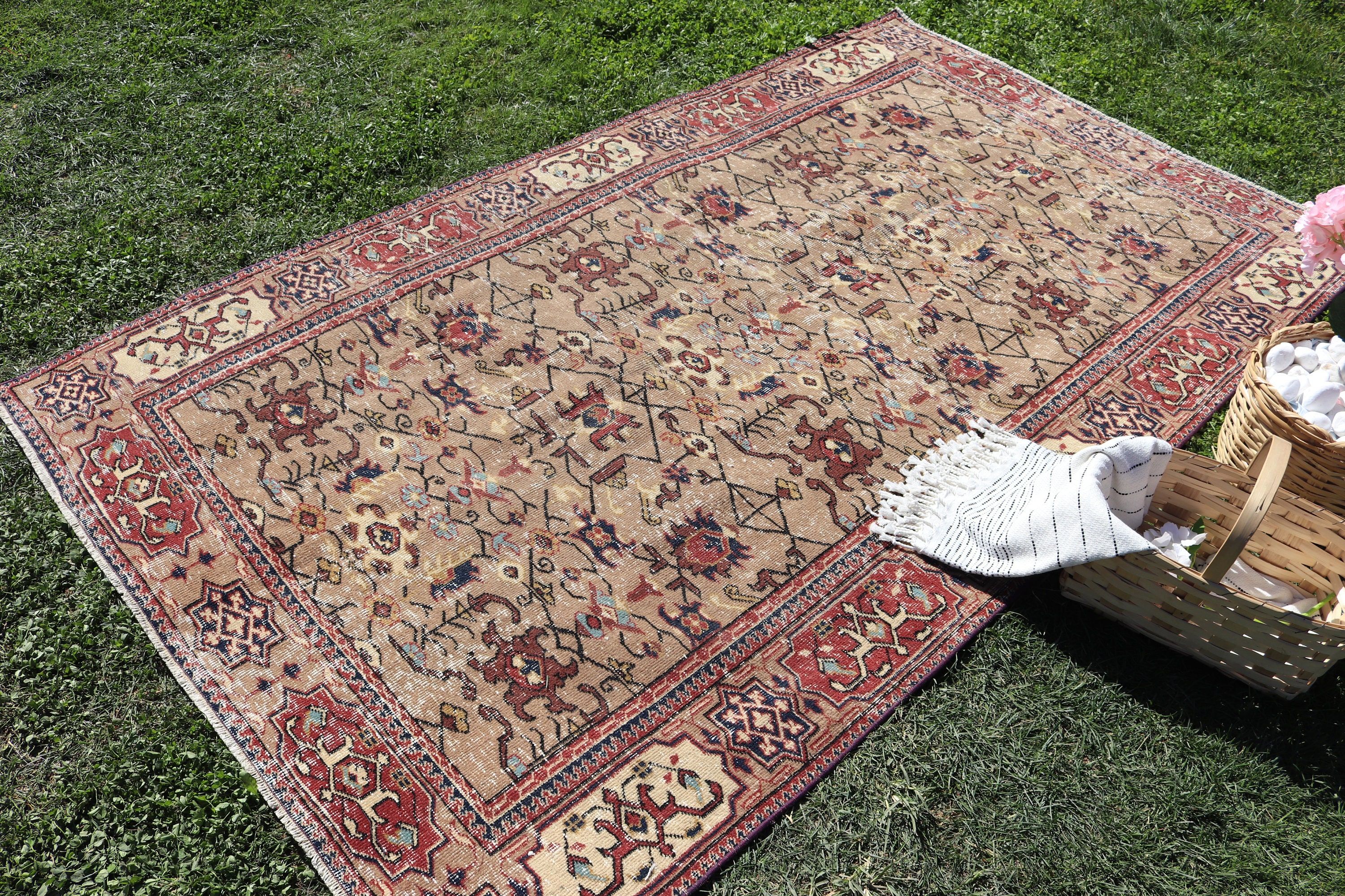 Kahverengi Düz Dokuma Halı, Türk Halıları, Çocuk Halısı, Alan Halıları, İç Mekan Halıları, Vintage Halılar, Geometrik Halı, 4.6x8 ft Alan Halıları