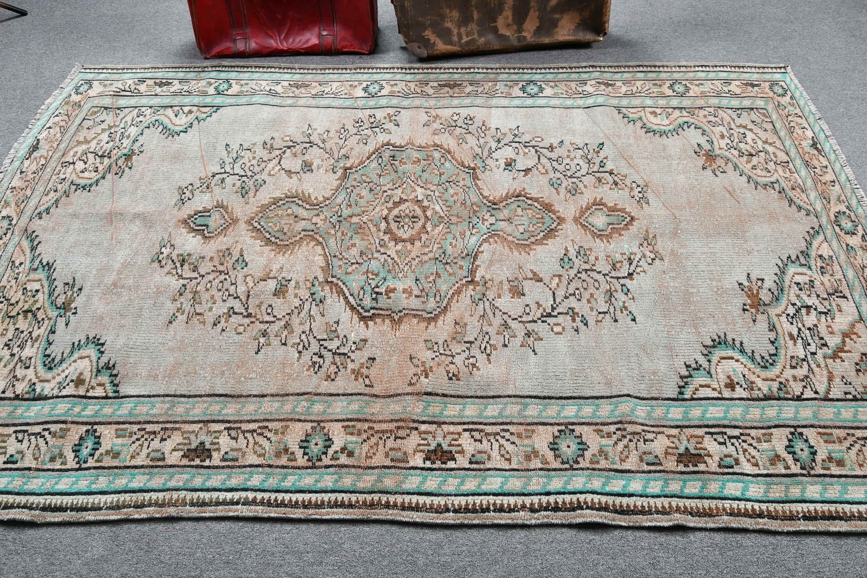 Eskitilmiş Halı, Vintage Halı, Salon Halıları, Türk Halısı, Yeşil Antika Halılar, 5.4x8.1 ft Büyük Halı, Yatak Odası Halısı, Ev Dekorasyonu Halısı, Antika Halı