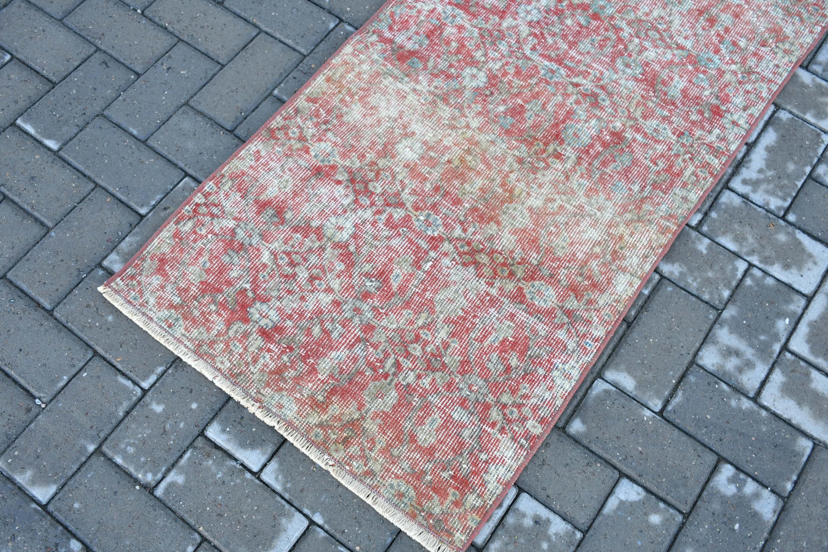 Vintage Rug, Bath Rugs, Turkish Rugs, Rugs for Bath, Boho Rug, 2.1x4.5 ft Small Rug, Entry Rugs, Wool Rug, Red Oushak Rugs