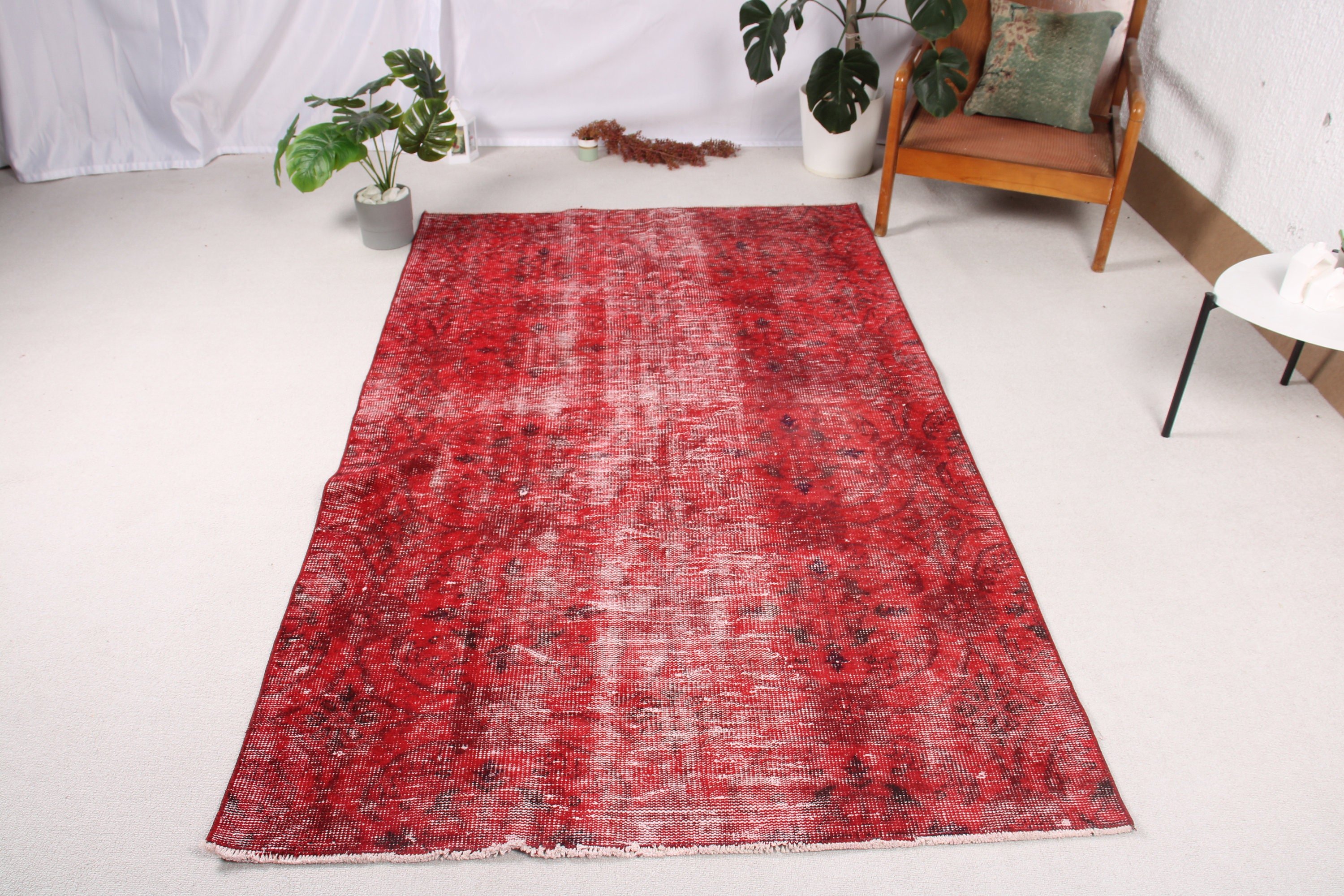 Vintage Rug, Handwoven Rug, Turkish Rug, Rugs for Kitchen, 4.4x7.4 ft Area Rug, Red Boho Rugs, Oriental Rug, Floor Rugs, Oushak Area Rugs