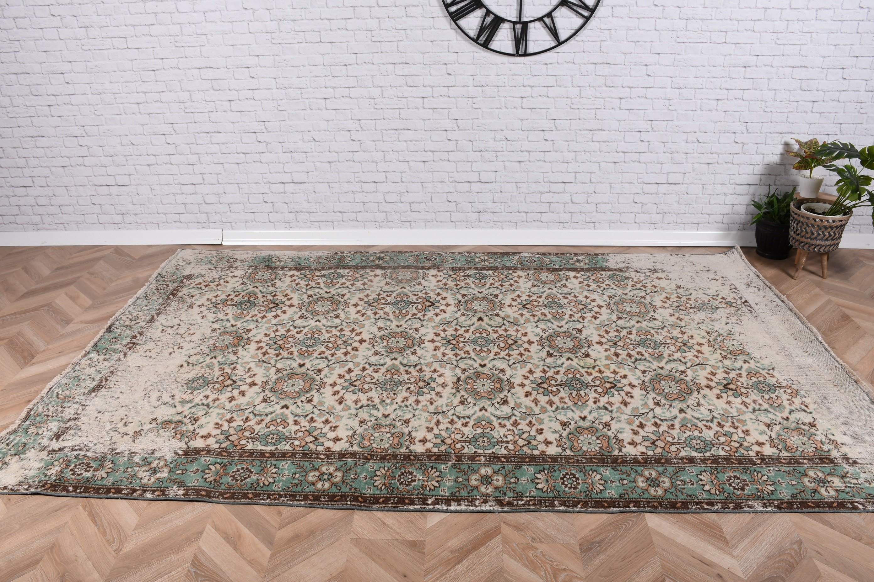 Büyük Vintage Halı, Vintage Halılar, Oturma Odası Halısı, Mutfak Halısı, Türk Halıları, Bej Nötr Halı, 5.8x9.2 ft Büyük Halılar, Fas Halısı