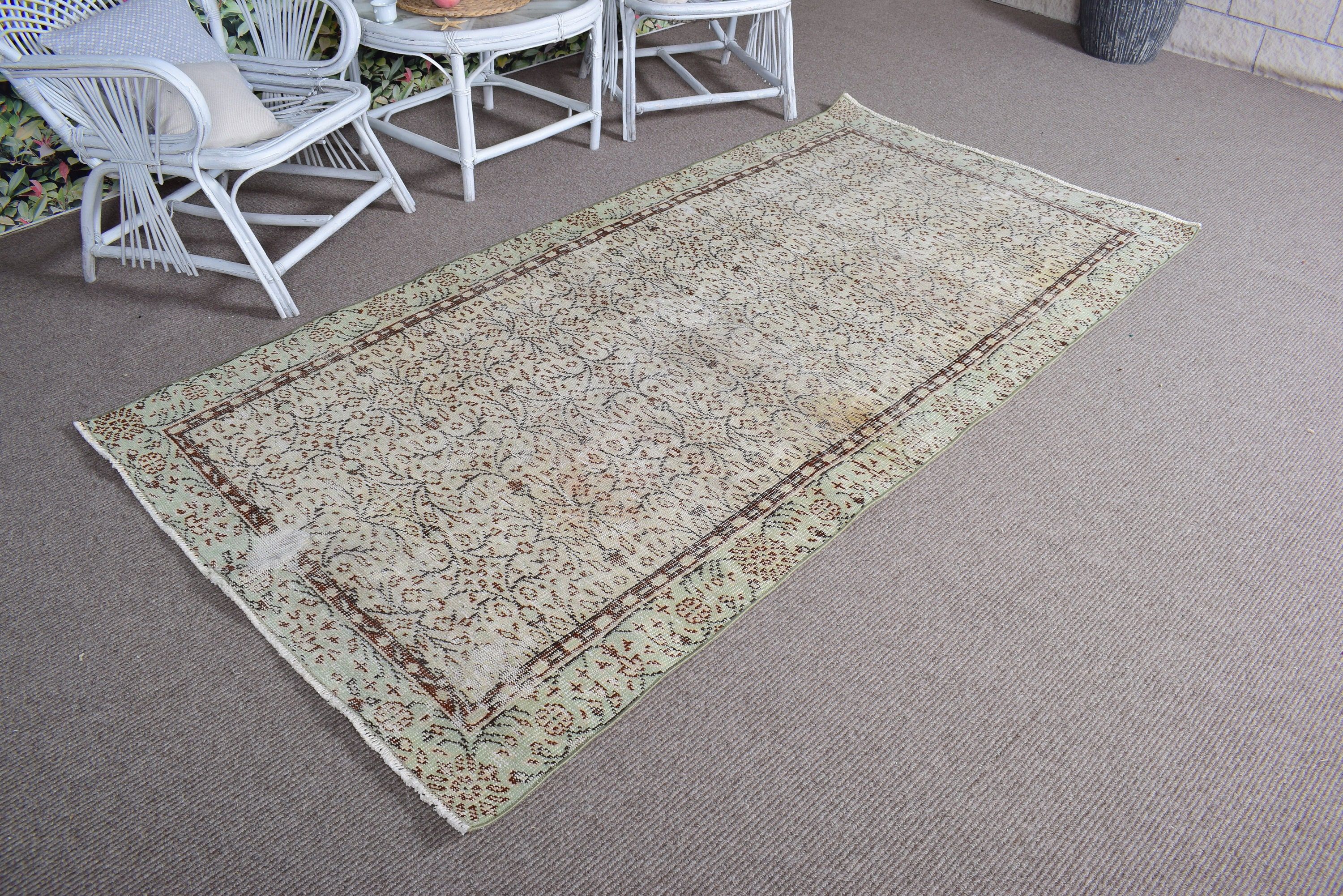 Vintage Halılar, Bej Yün Halı, 4.1x7.9 ft Alan Halısı, Boho Halısı, Türk Halısı, Boho Bölge Halısı, Anadolu Halısı, İç Mekan Halıları, Oturma Odası Halıları