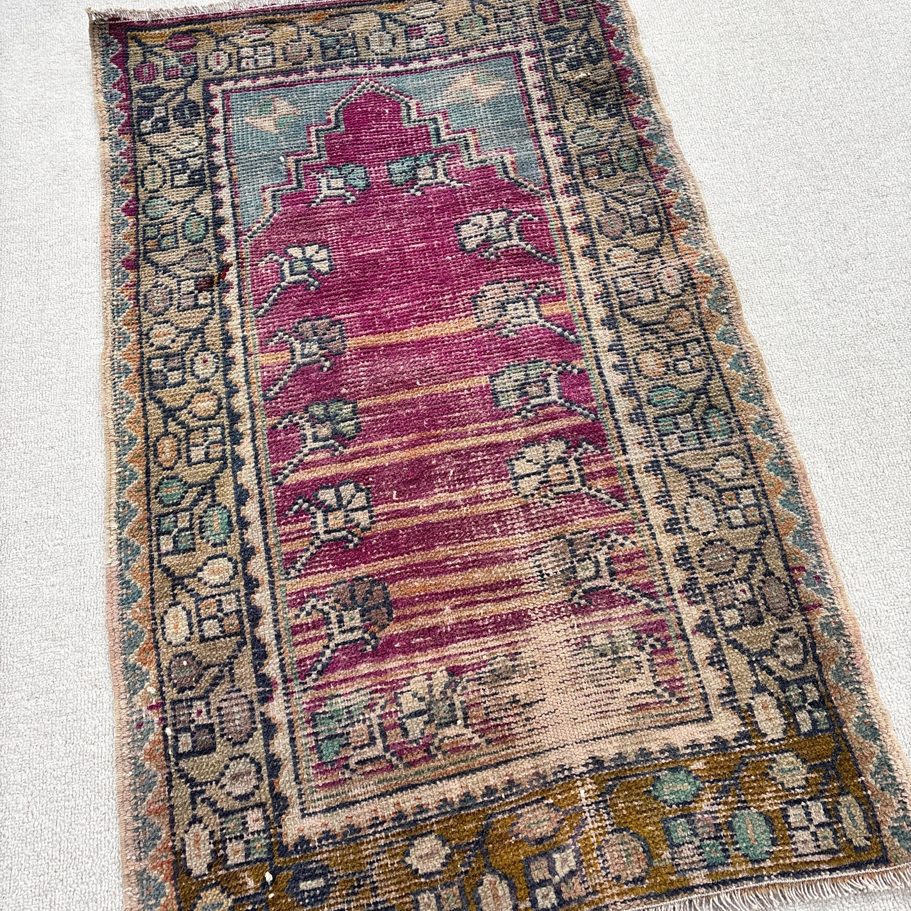 2x3.3 ft Small Rug, Luxury Rugs, Small Boho Rug, Turkish Rugs, Vintage Rugs, Bath Rugs, Floor Rug, Rugs for Kitchen, Purple Oriental Rugs