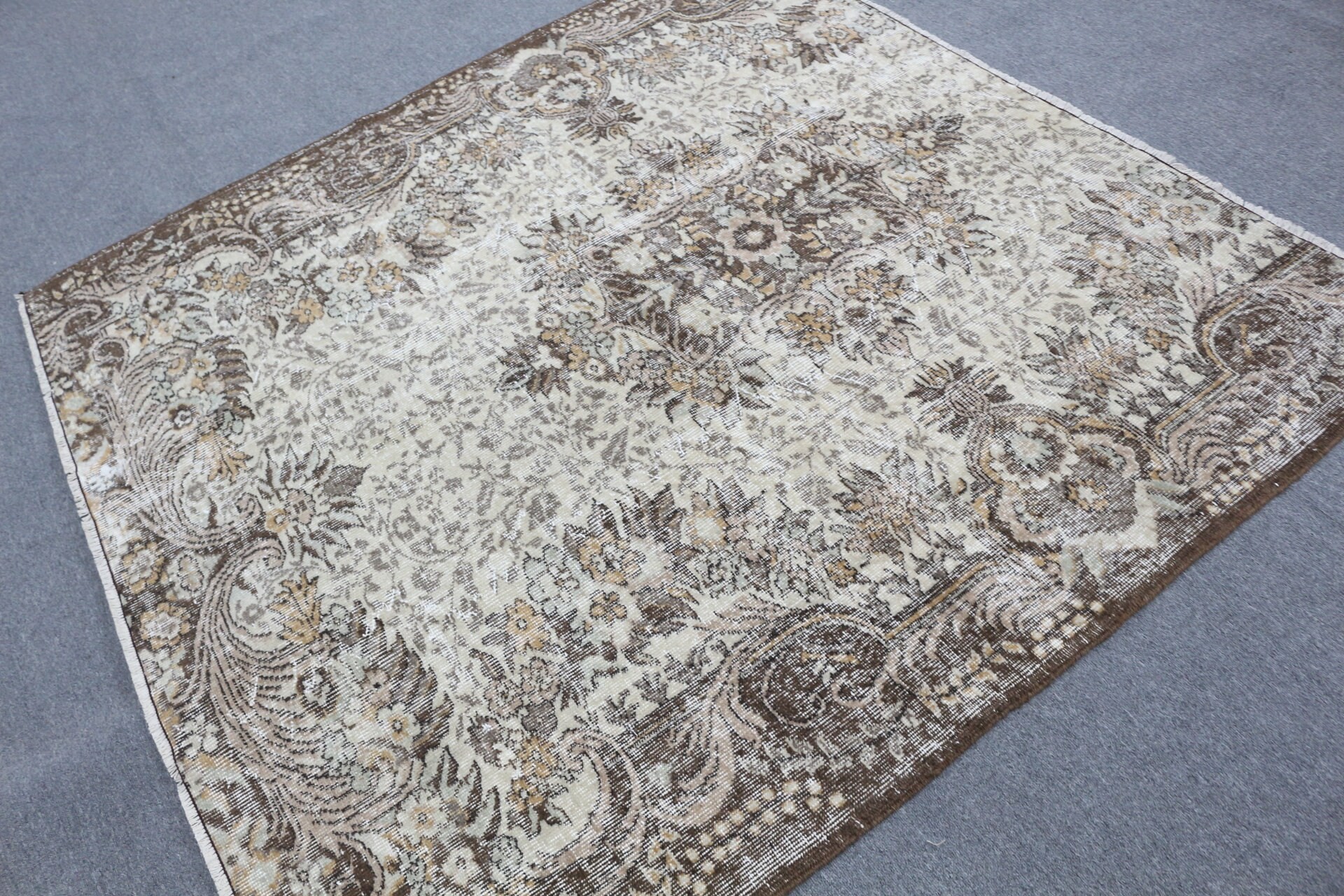 Indoor Rugs, Turkish Rugs, Rugs for Kitchen, 5.9x5.9 ft Area Rug, Beige Oriental Rug, Wool Rug, Vintage Decor Rug, Bedroom Rug, Vintage Rug