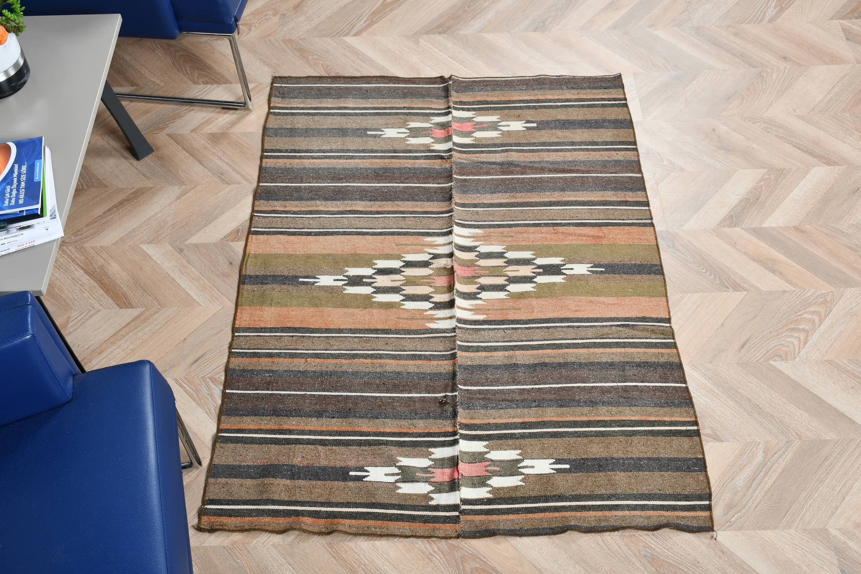 Vintage Halı, Boho Halı, Banyo Halısı, Antika Halı, 3.1x4.4 ft Küçük Halı, Türk Halısı, Kilim, Kahverengi Oryantal Halı, Yatak Odası Halısı