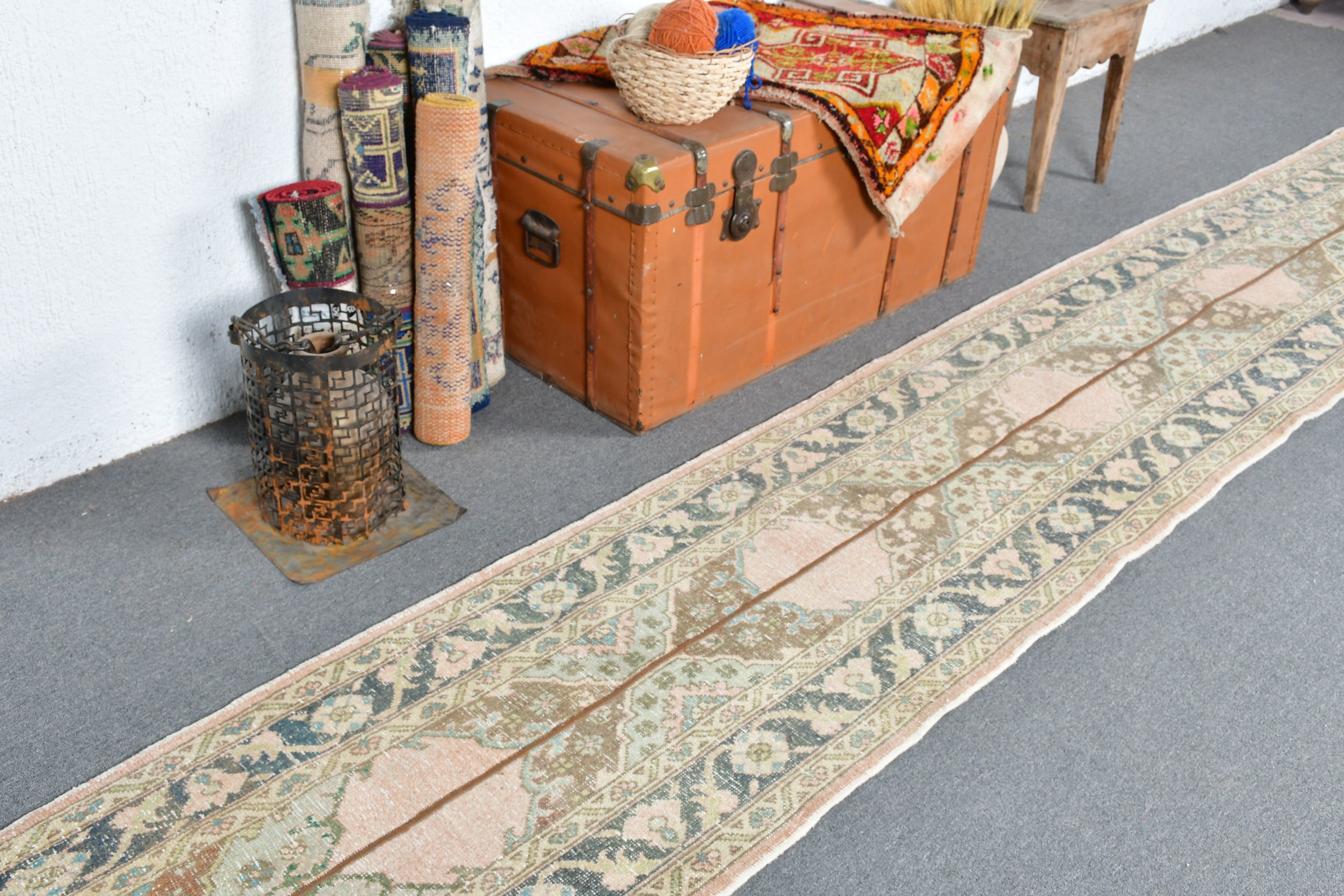 Turkish Rug, Corridor Rug, 2.1x13.3 ft Runner Rug, Vintage Rugs, Antique Rug, Brown Wool Rug, Kitchen Rugs, Rugs for Hallway, Hallway Rug