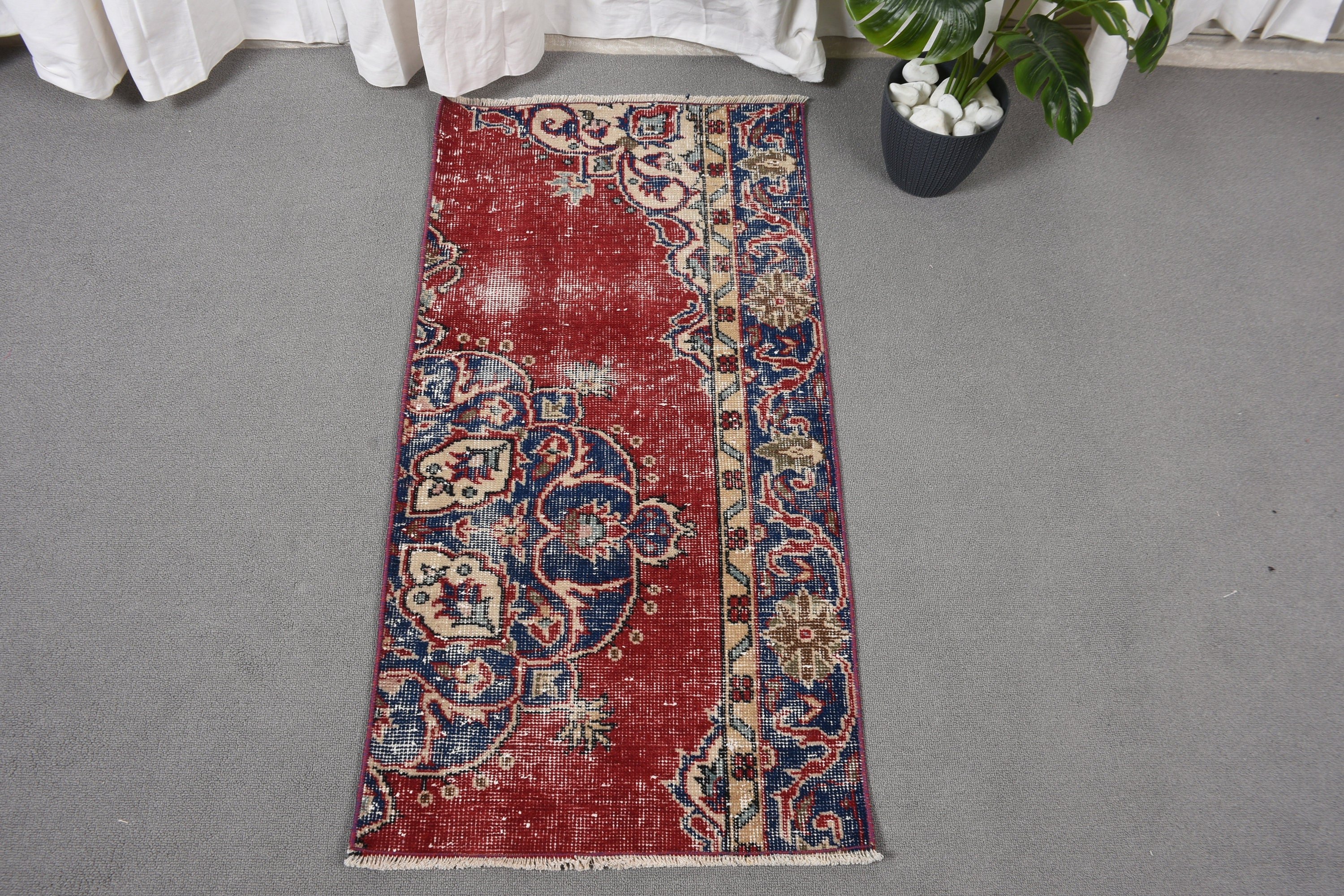 Kırmızı Mutfak Halısı, Vintage Halı, Araba Paspas Halısı, Türk Halısı, Fas Halıları, Düz Dokuma Halılar, Egzotik Halılar, 1.8x3.6 ft Küçük Halı, Mutfak Halıları