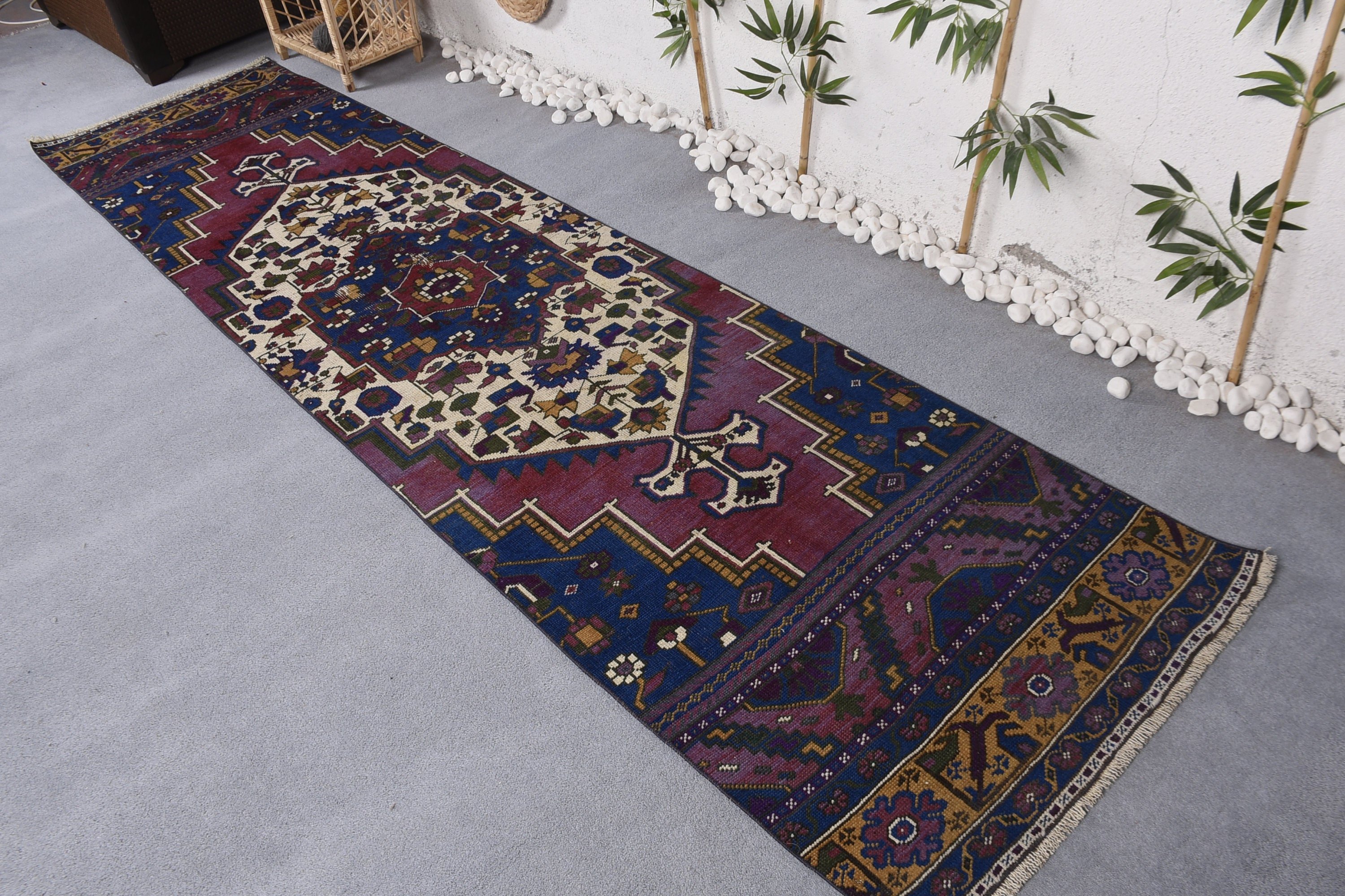 Koridor Halıları, Koridor Halısı, Boho Halısı, 2,7x11,1 ft Runner Halıları, Vintage Halı, Ev Dekor Halıları, Yün Halı, Mavi Antika Halılar, Türk Halıları