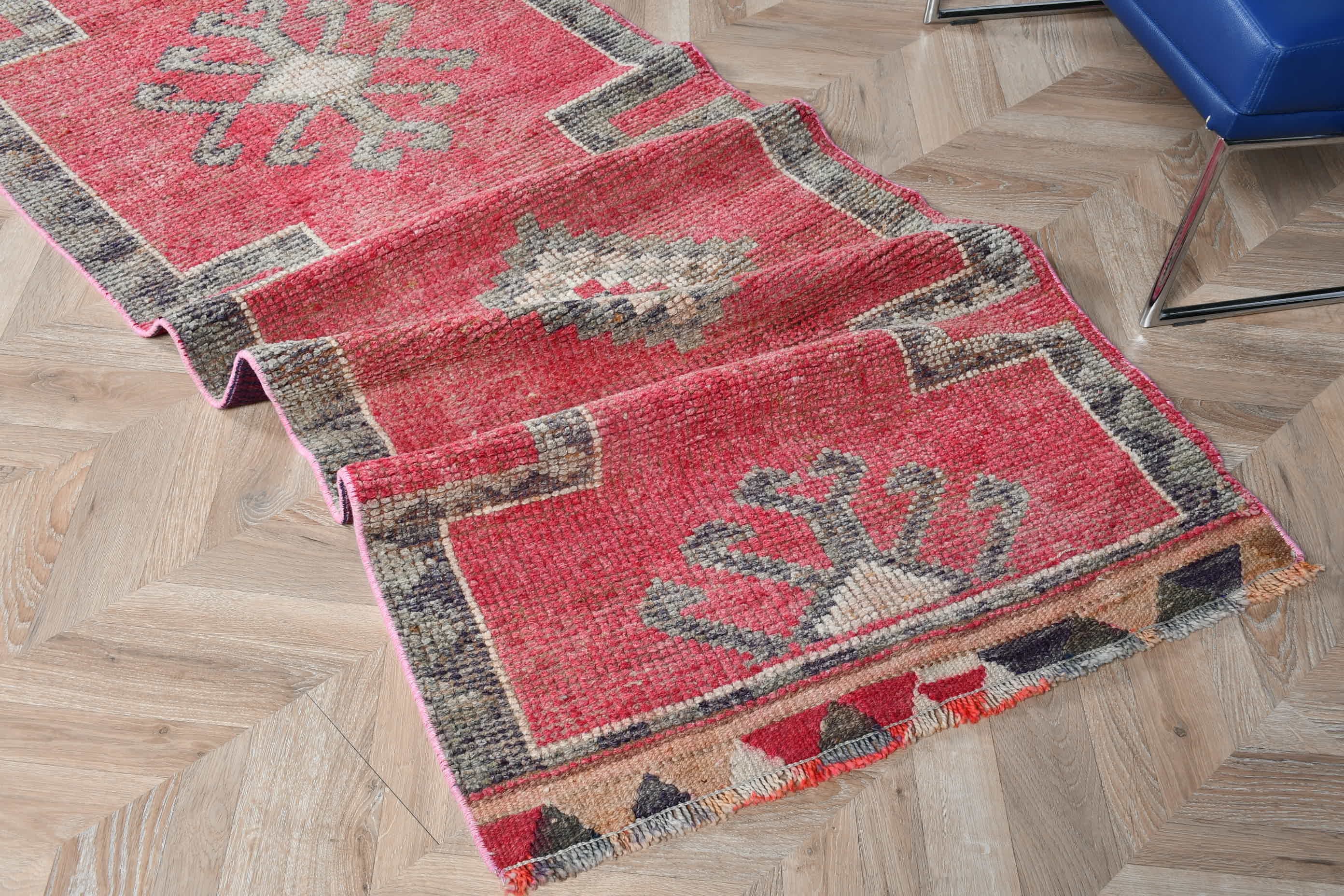 Floor Rugs, Boho Rug, Turkish Rug, Rugs for Corridor, Vintage Rug, 2.9x10 ft Runner Rug, Corridor Rugs, Pink Oushak Rugs, Moroccan Rugs