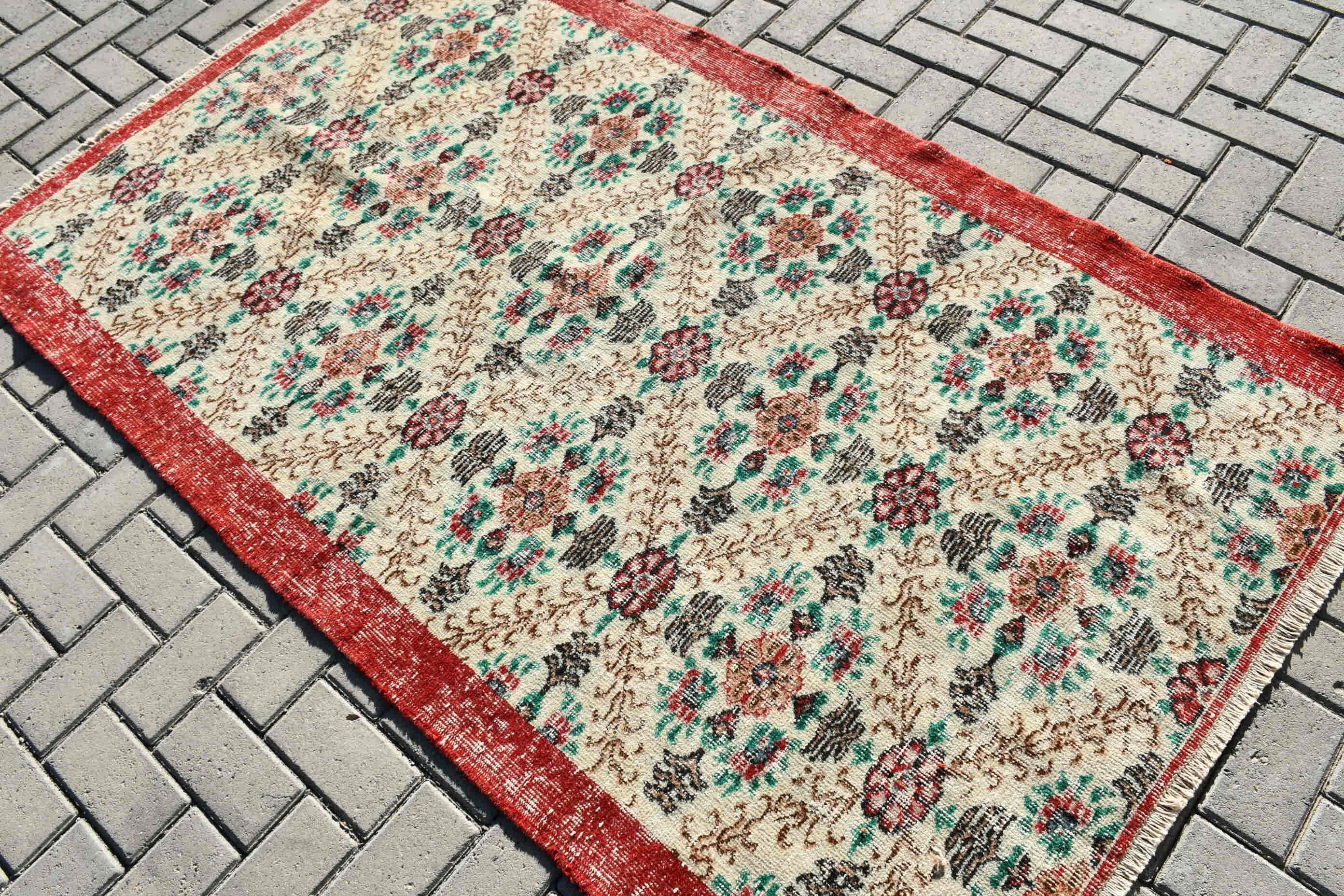 4x6.8 ft Area Rugs, Boho Area Rug Rugs, Oushak Rug, Vintage Rug, Rugs for Kitchen, Turkish Rug, Floor Rug, Red Floor Rugs, Nursery Rug