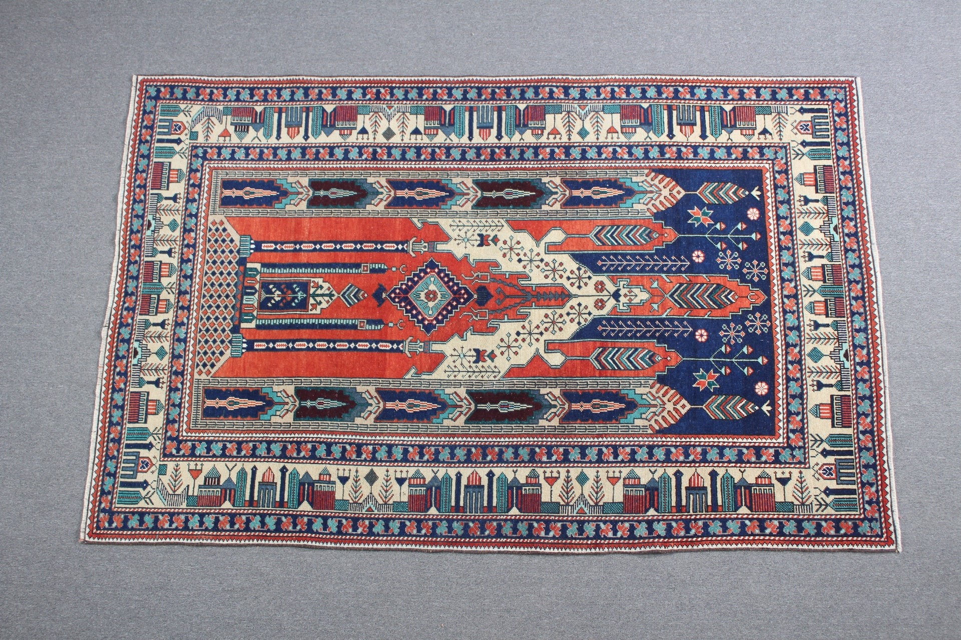 Vintage Halı, Türk Halıları, Anadolu Halısı, Bölge Halıları, Kırmızı Oryantal Halılar, Yün Halılar, Oturma Odası Halısı, 5x7,8 ft Alan Halısı, Eklektik Halı