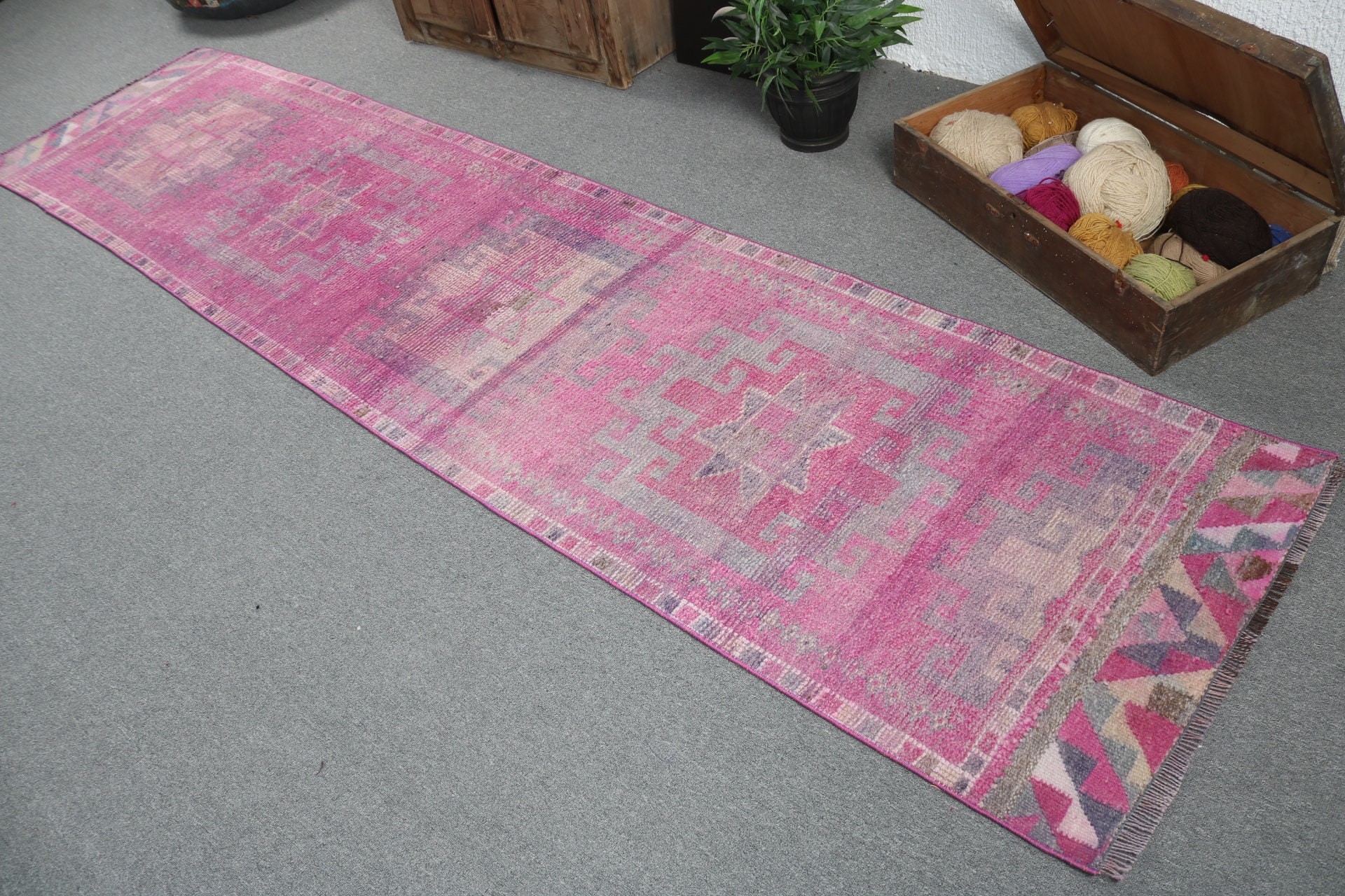 Pembe Lüks Halılar, Ev Dekorasyonu Halısı, 2.6x11.1 ft Runner Halısı, Türk Halısı, Koridor Halıları, Boho Halısı, Koridor Halısı, Vintage Halı