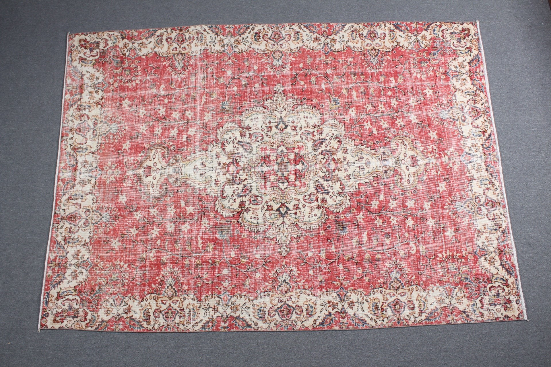 Yatak Odası Halısı, Türk Halısı, 6.5x9.1 ft Büyük Halı, Vintage Halı, Yatak Odası Halıları, Düğün Halısı, Yemek Odası Halısı, Pembe Oushak Halısı