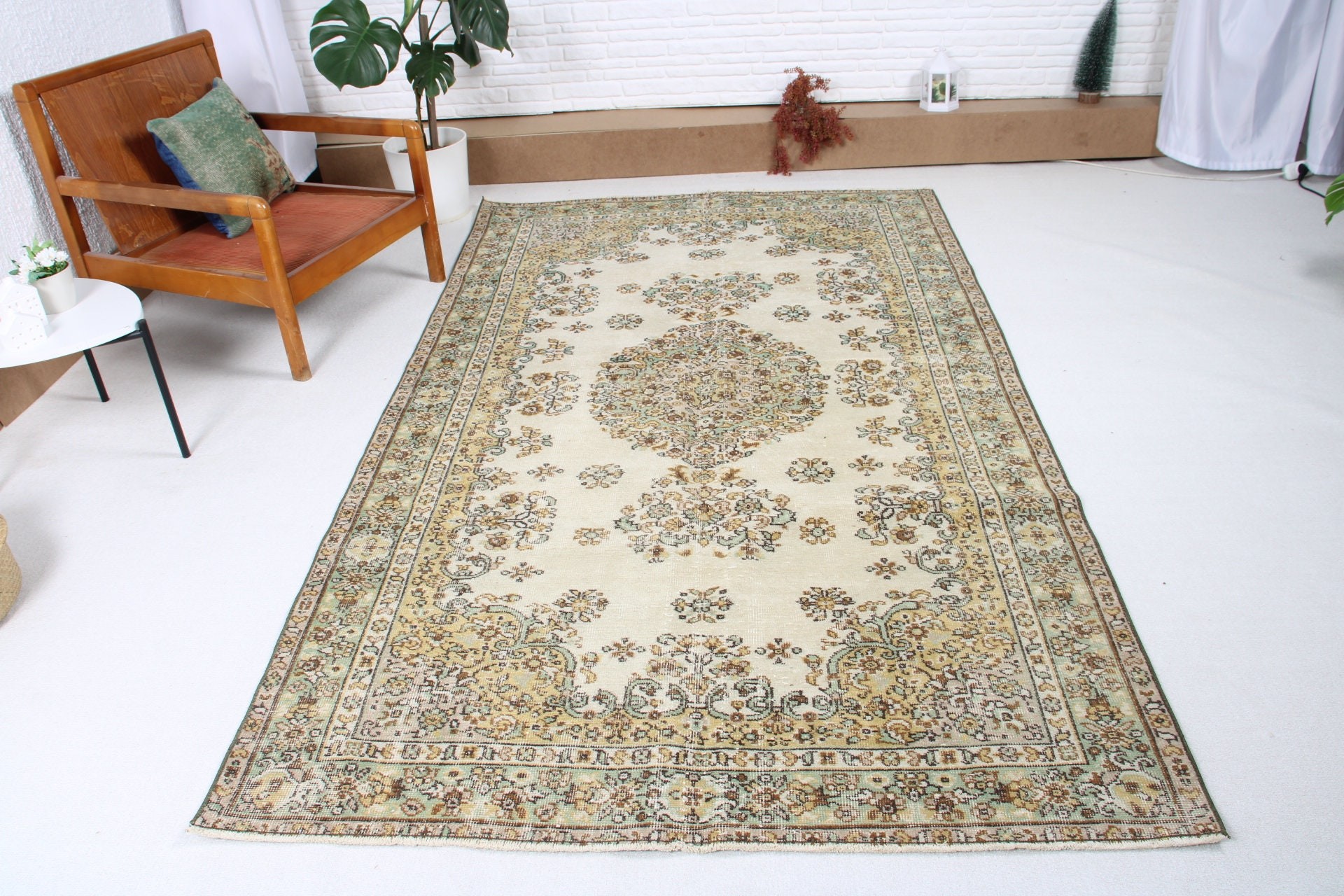 Türk Halıları, Yer Halıları, Havalı Halılar, Dış Mekan Halısı, Bej Oryantal Halı, 5x8,7 ft Büyük Halılar, Oturma Odası Halısı, Yemek Odası Halısı, Vintage Halılar