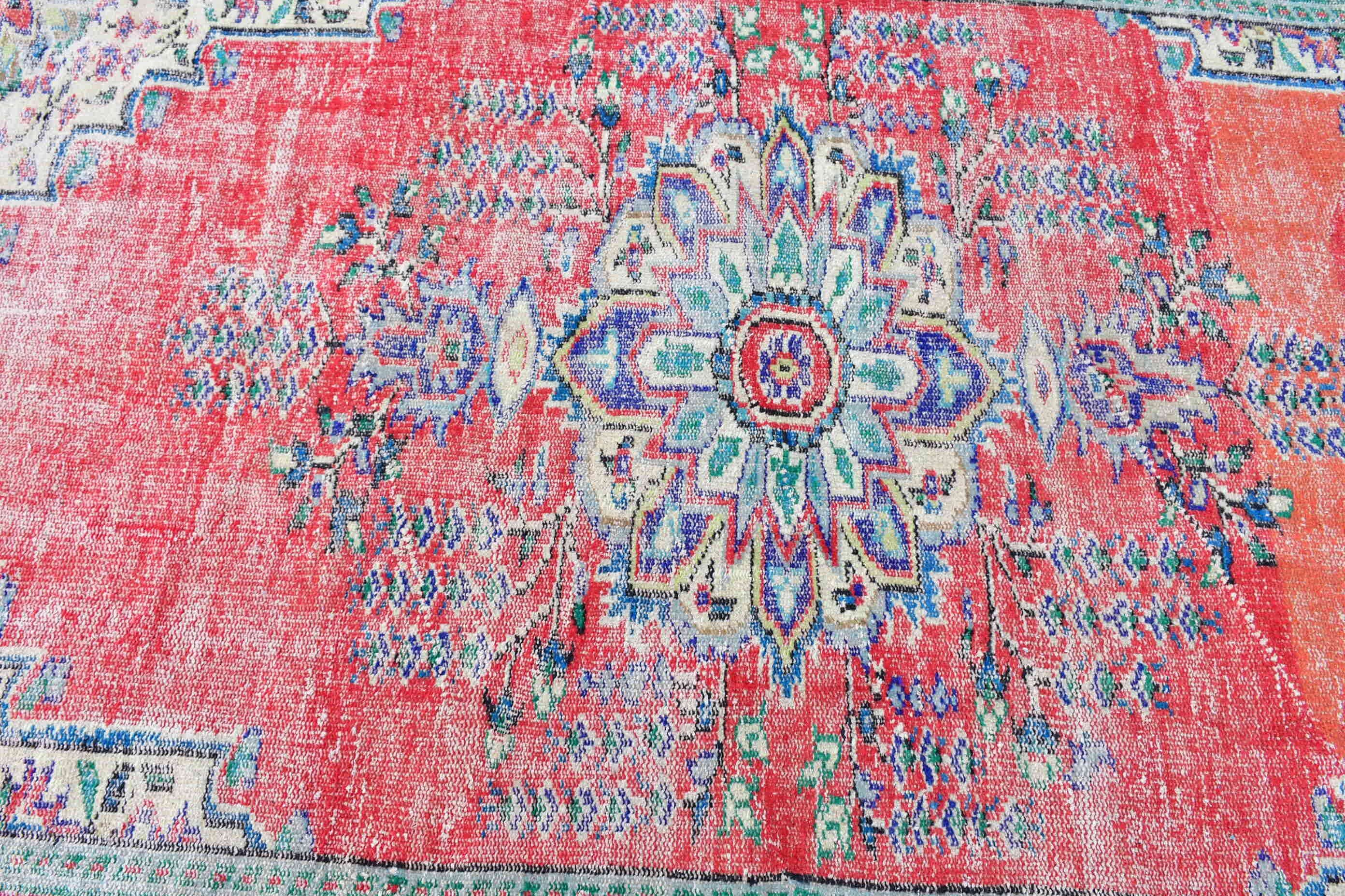 Yün Halı, Türk Halısı, Kırmızı Soğuk Halı, 5.4x8.7 ft Büyük Halı, Oturma Odası Halıları, Antika Halı, Yemek Odası Halısı, Vintage Dekor Halısı, Vintage Halı