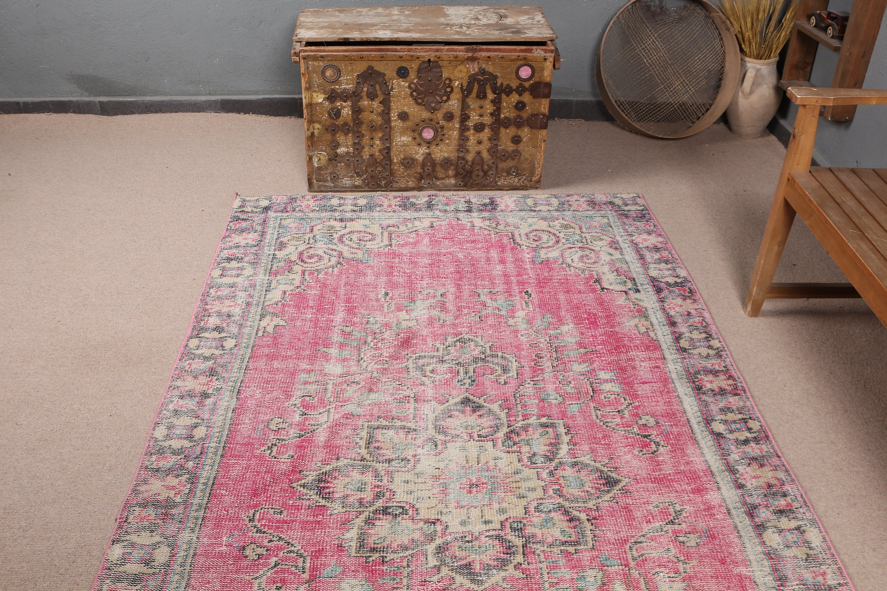 Vintage Rug, Turkish Rug, Nursery Rugs, Oushak Rugs, Anatolian Rug, Floor Rug, Rugs for Floor, Pink Anatolian Rug, 4.6x8.2 ft Area Rugs