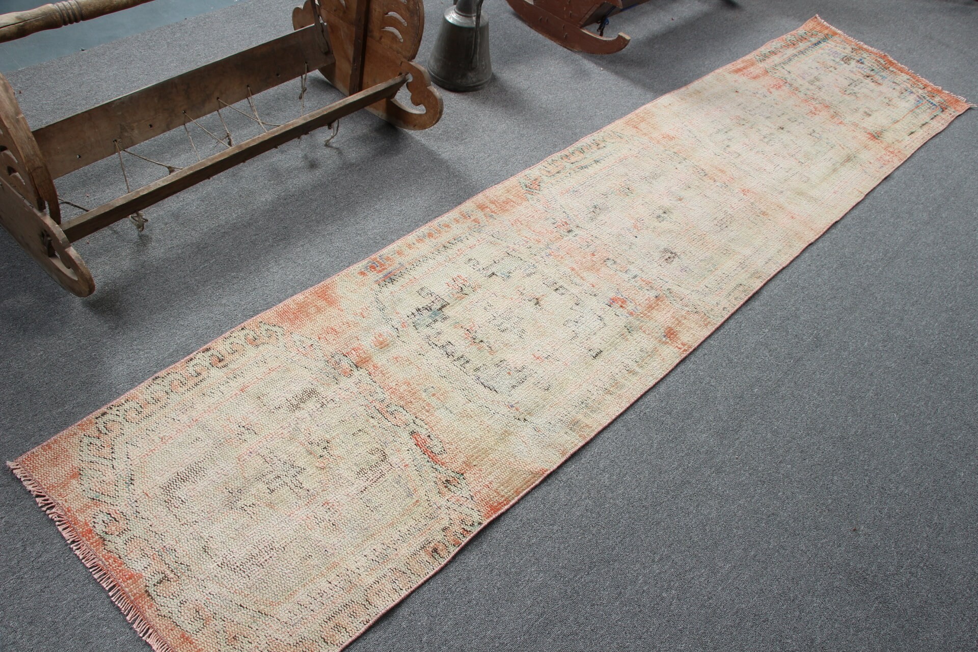 Bedroom Rug, Rugs for Hallway, Turkish Rugs, Dorm Rugs, 2.2x10 ft Runner Rug, Beige Floor Rugs, Vintage Rug, Antique Rug, Hallway Rugs