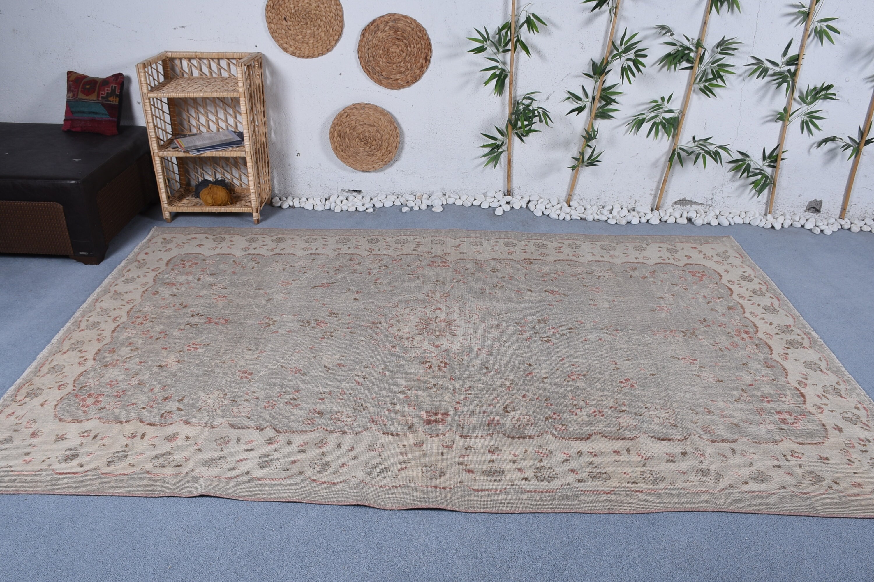 Gray Floor Rug, Turkish Rug, Rugs for Living Room, 6x9.4 ft Large Rugs, Antique Rug, Cool Rug, Vintage Rug, Salon Rug, Bedroom Rug, Art Rug