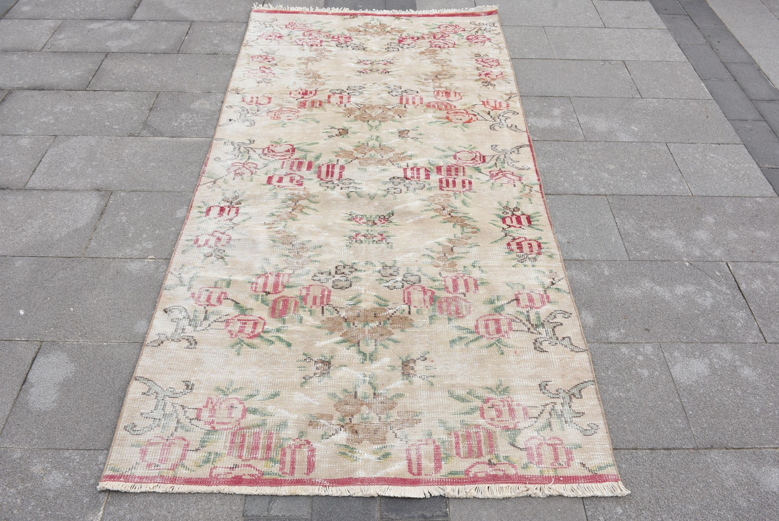 Turkish Rugs, Handwoven Rug, Wool Rug, Rugs for Area, Floor Rug, Beige Bedroom Rug, Art Rugs, 3.9x7.5 ft Area Rug, Antique Rug, Vintage Rug