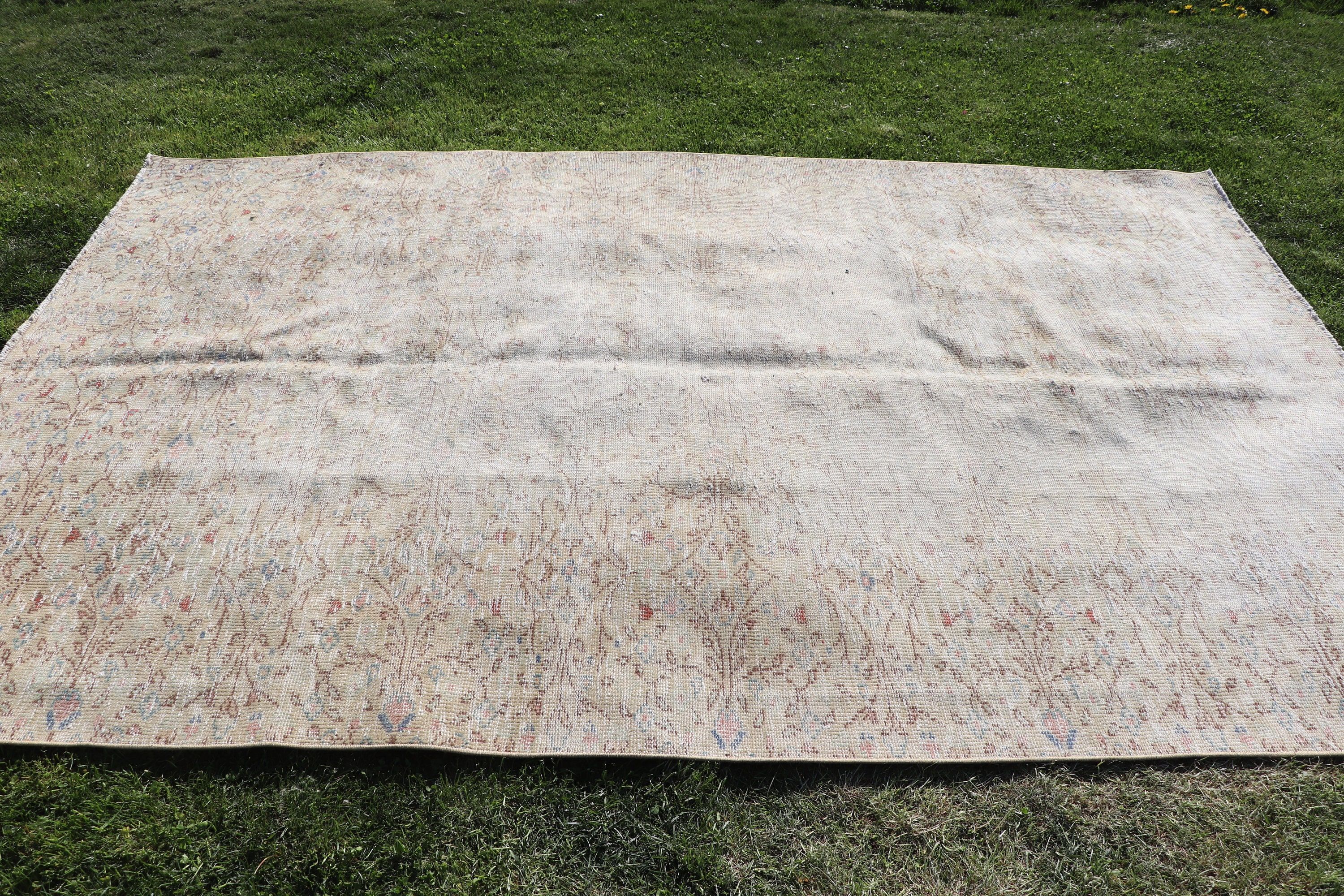 Türk Halıları, Bej Boho Halısı, Egzotik Halılar, 5,6x8,8 ft Büyük Halılar, Büyük Oushak Halısı, Vintage Halı, Büyük Boho Halısı, Nötr Halılar, Yatak Odası Halıları