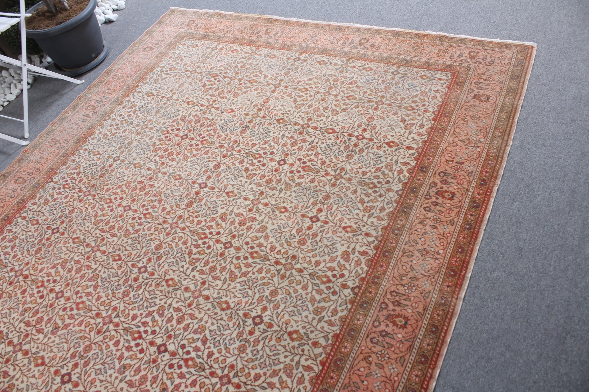 Anadolu Halısı, Eski Halı, Yemek Odası Halısı, Türk Halısı, Bej Anadolu Halısı, 6.5x9.5 ft Büyük Halı, Fas Halısı, Vintage Halı, Oturma Odası Halısı