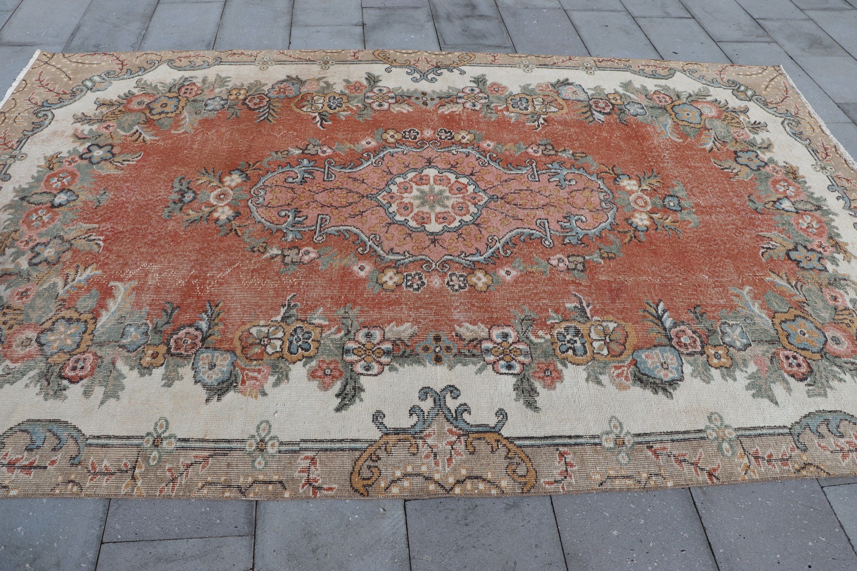 Kırmızı Yatak Odası Halısı, Yatak Odası Halıları, Vintage Halı, Antika Halı, Eskitilmiş Halı, Türk Halıları, Ev Dekor Halısı, Salon Halıları, 6.2x9.6 ft Büyük Halı