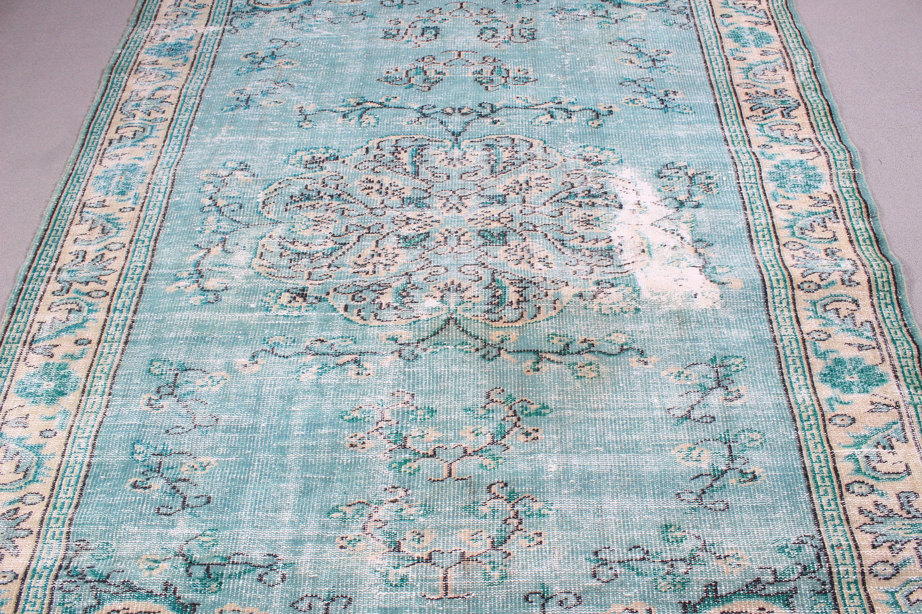 6.4x8.6 ft Büyük Halılar, Türk Halısı, Vintage Halı, Yeşil Nötr Halı, Oushak Halısı, Yemek Odası Halıları, Yatak Odası Halısı, Büyük Boho Halısı