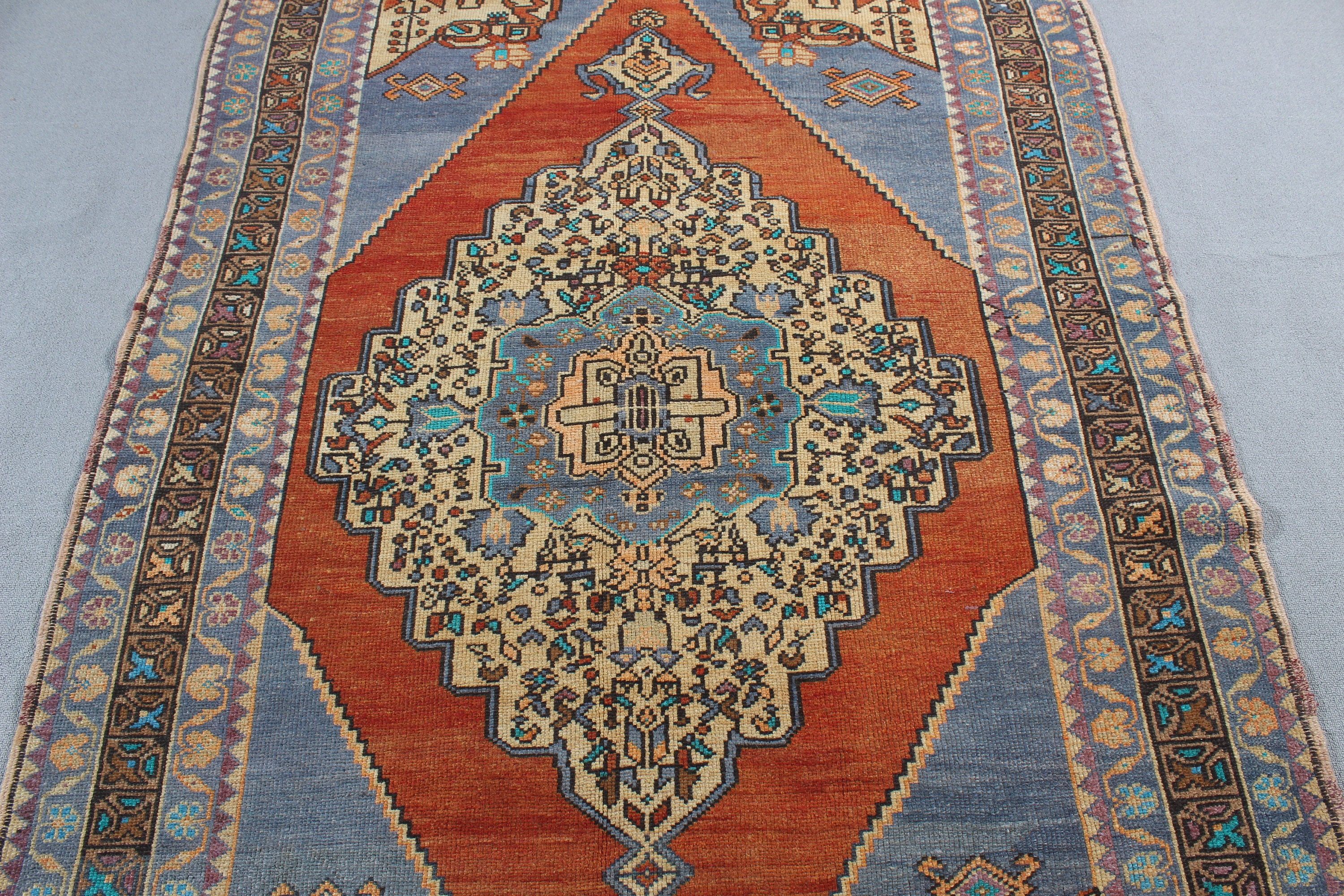 Anadolu Halıları, Turuncu Yün Halı, 4,7x9 ft Büyük Halı, Ev Dekorasyonu Halıları, Yemek Odası Halısı, Büyük Oushak Halıları, Türk Halısı, Vintage Halı