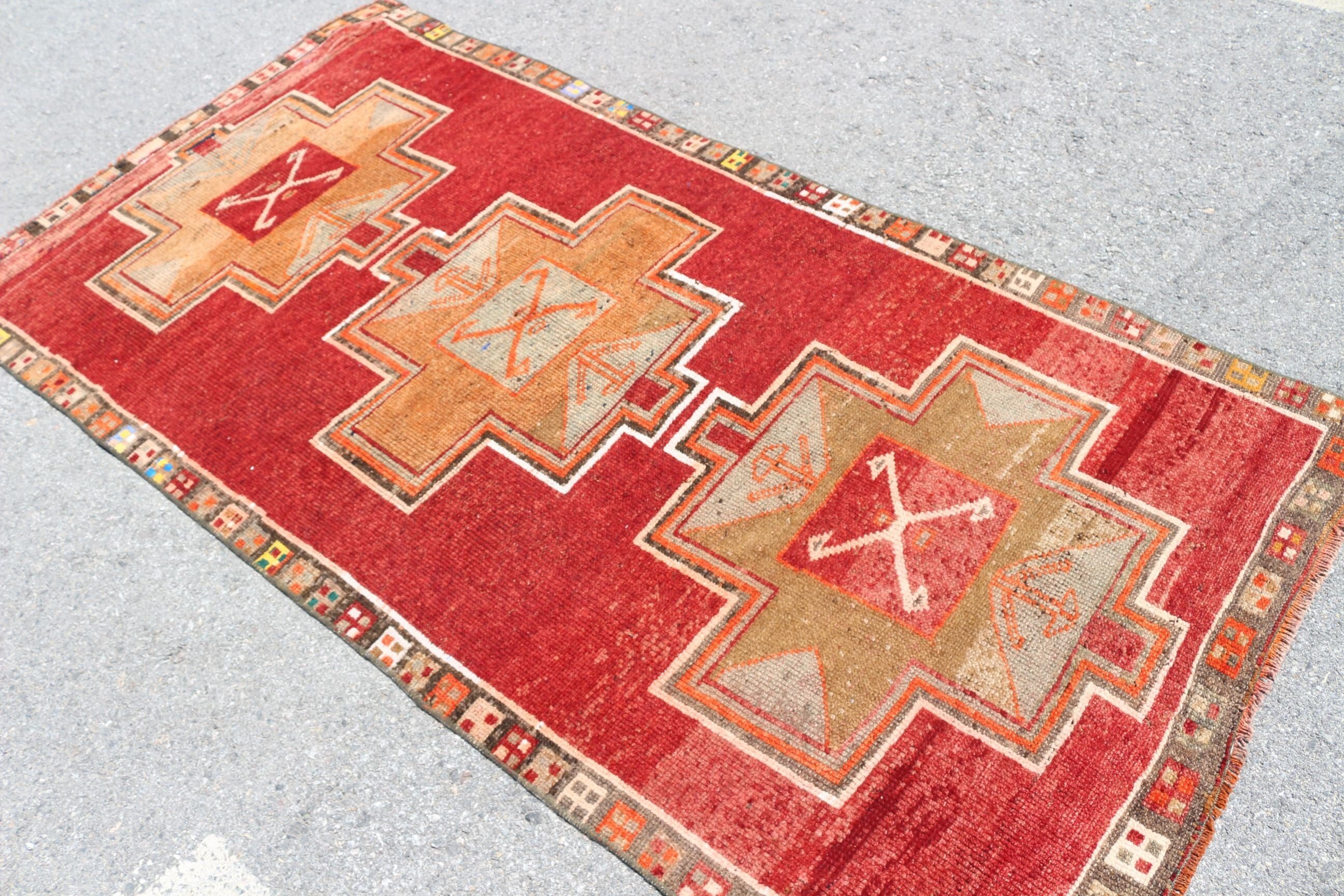 Turkish Rug, Vintage Rug, Boho Area Rug Rugs, Bedroom Rugs, Cool Rugs, Red Oushak Rugs, 4.2x7.9 ft Area Rug, Rugs for Area, Moroccan Rug