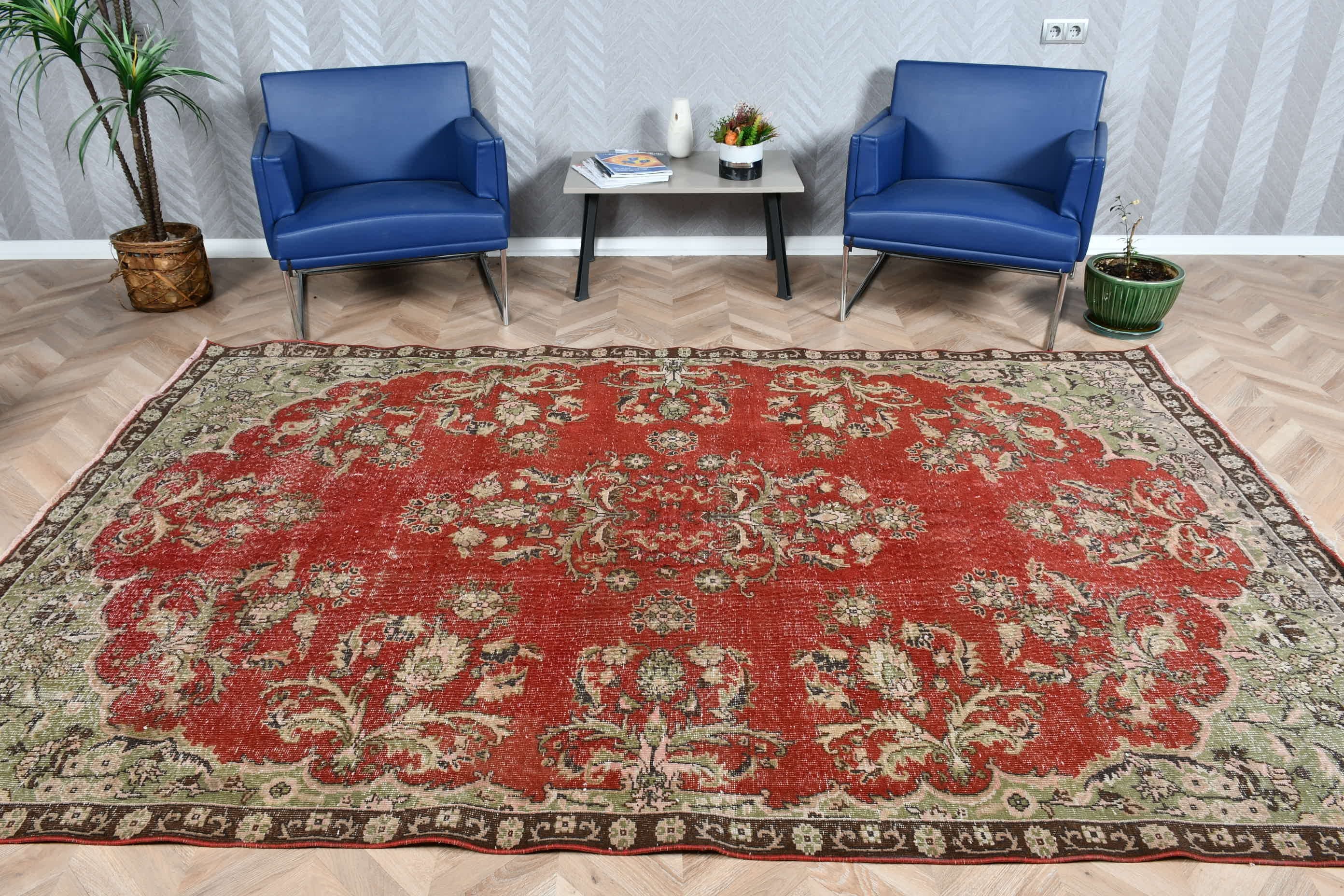 Bedroom Rugs, Dining Room Rugs, 6.3x9.8 ft Large Rug, Vintage Rug, Kitchen Rug, Red Moroccan Rug, Rugs for Salon, Turkish Rug, Salon Rug