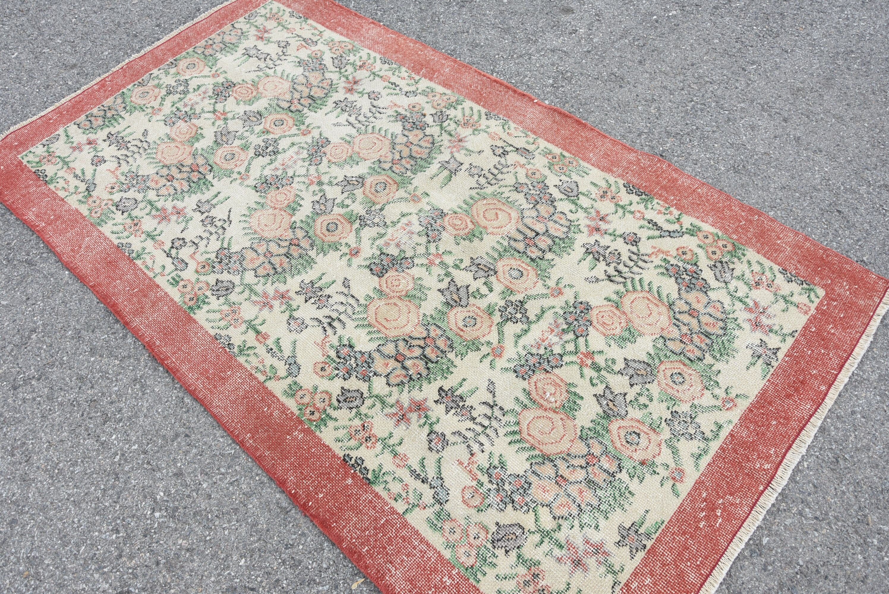 Living Room Rug, Rugs for Nursery, Turkish Rug, Vintage Rugs, 3.7x6.7 ft Area Rugs, Antique Rug, Nursery Rugs, Red Oushak Rug, Cool Rug