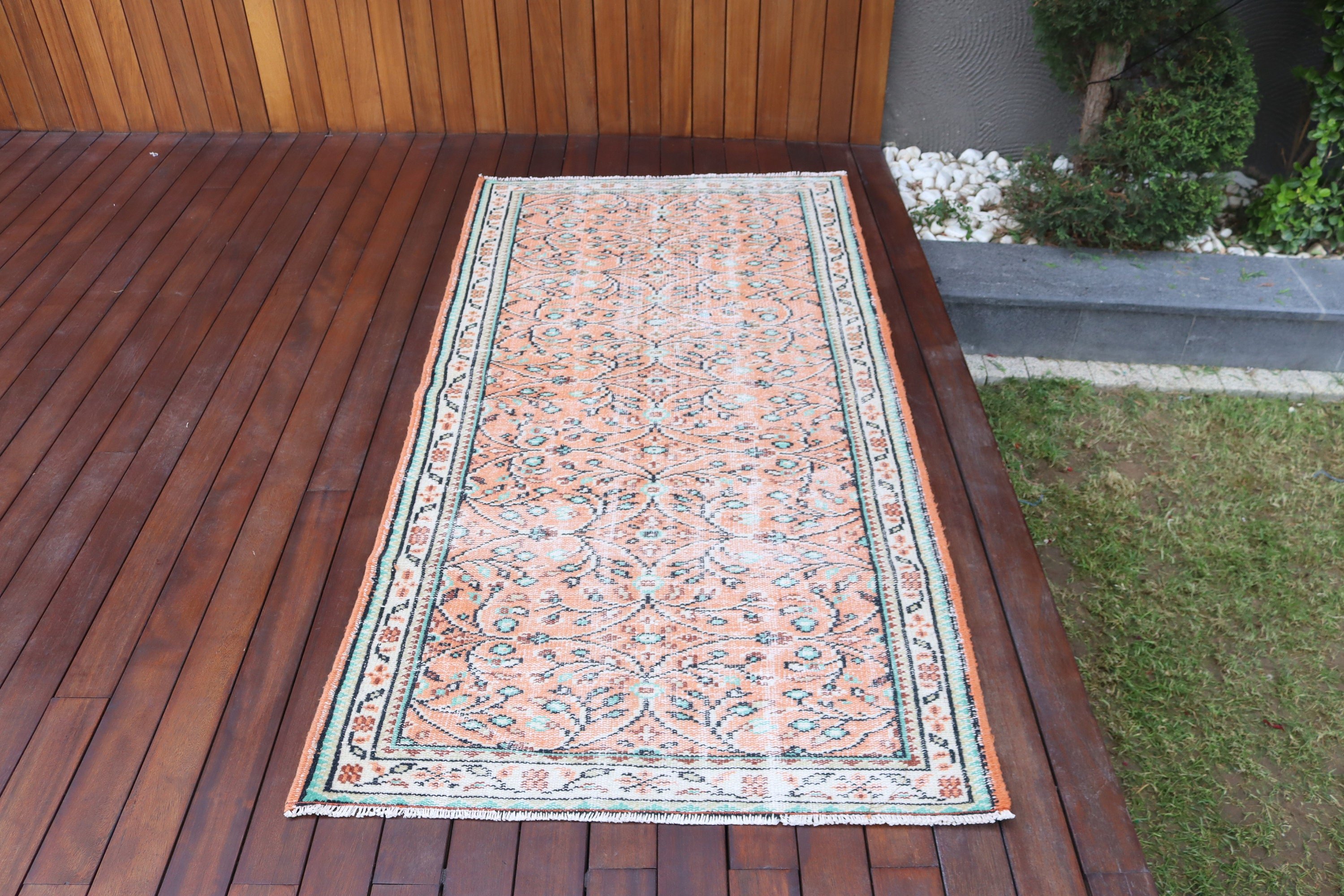 Vintage Halılar, Antika Halı, Giriş Halıları, 3,2x6,6 ft Accent Halı, Yatak Odası Halısı, Mutfak Halıları, Yün Halı, Türk Halısı, Turuncu El Dokuma Halılar