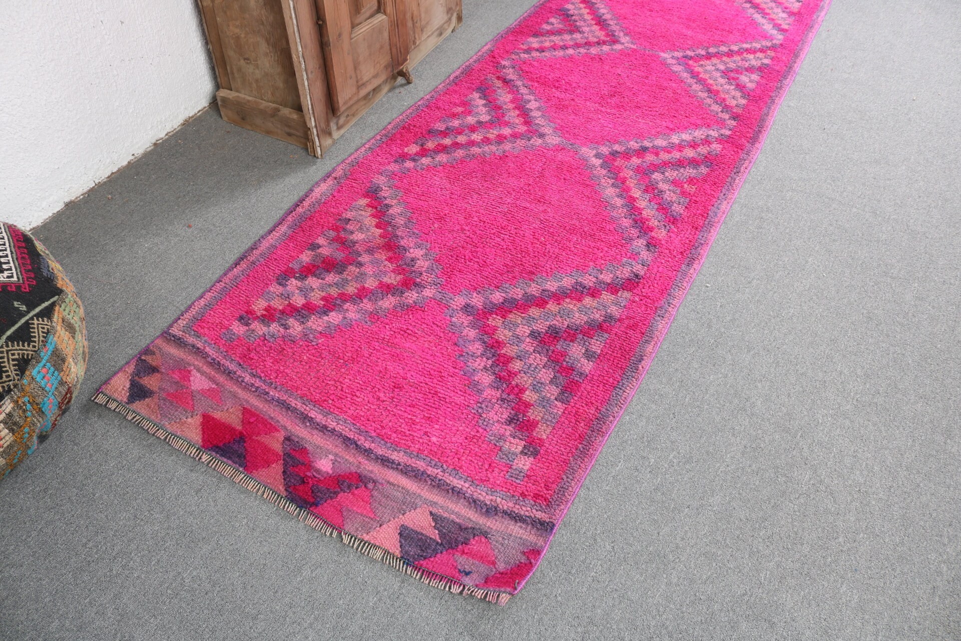 Pembe Lüks Halı, Vintage Yolluk Halıları, 3.1x9.7 ft Yolluk Halıları, Organik Halı, Türk Halıları, Ev Dekorasyonu Halıları, Vintage Halı, Antika Halılar