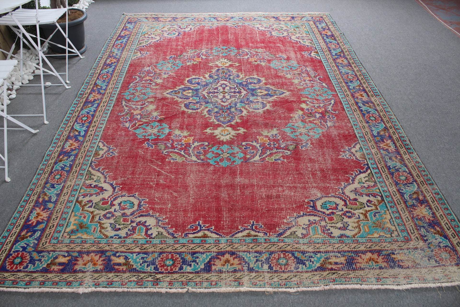 Bedroom Rugs, Anatolian Rug, Art Rug, Living Room Rug, Red Home Decor Rug, 6.9x9.9 ft Large Rugs, Vintage Rug, Turkish Rug, Dining Room Rug