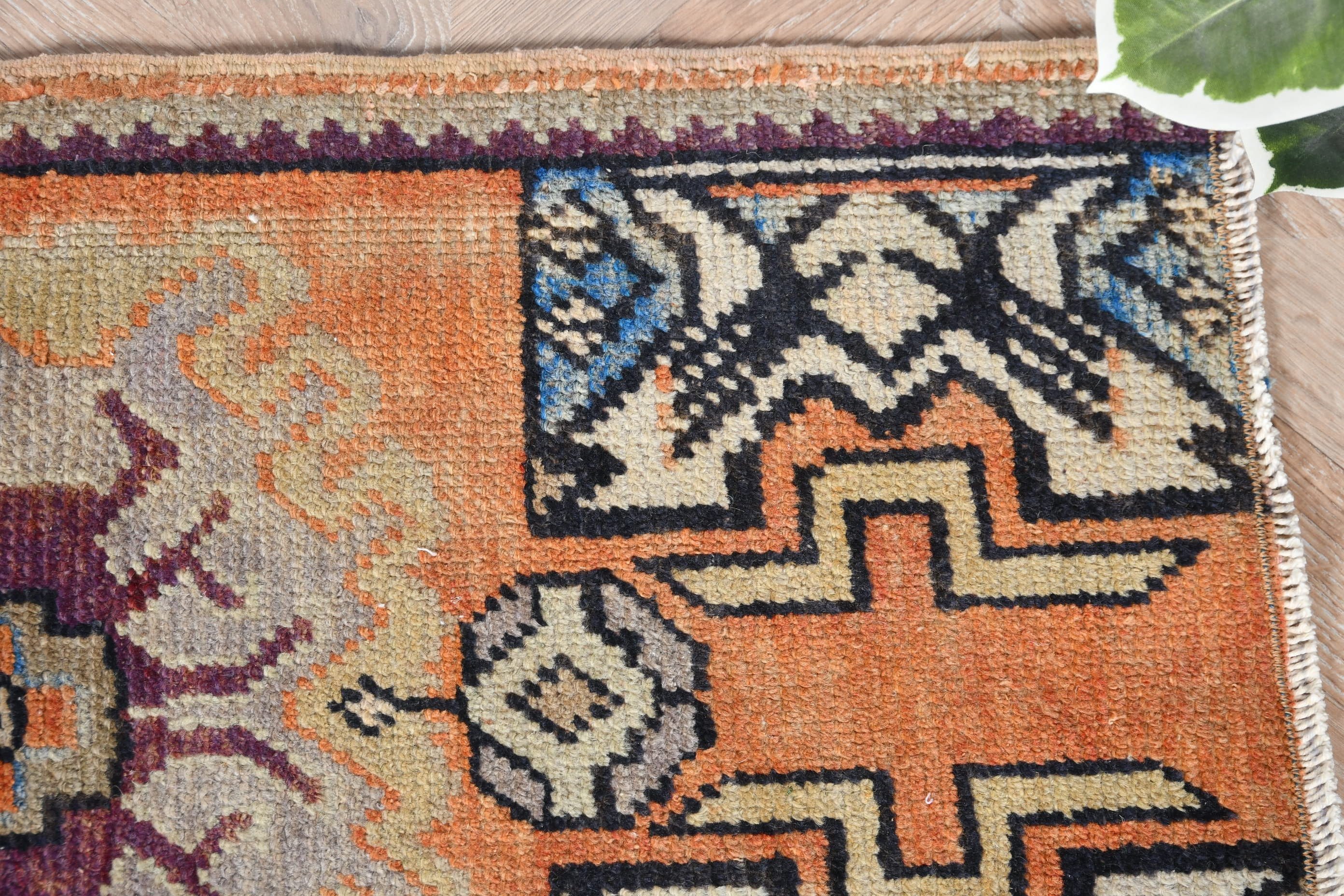 Anatolian Rug, 1.5x2.8 ft Small Rug, Orange Moroccan Rug, Kitchen Rug, Decorative Rug, Vintage Rug, Door Mat Rug, Turkish Rug, Bedroom Rugs