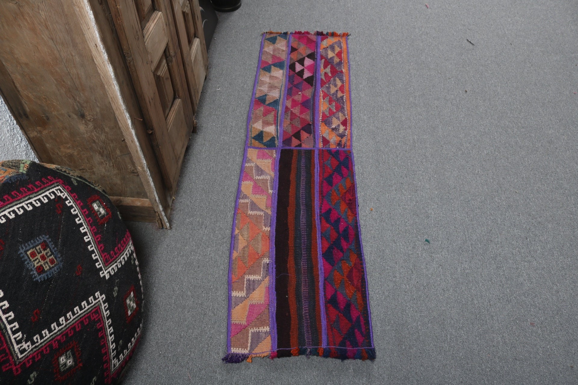 Turkish Rugs, 1.4x5.1 ft Runner Rugs, Purple Modern Rugs, Long Runner Rug, Handwoven Rugs, Vintage Rug, Rugs for Corridor