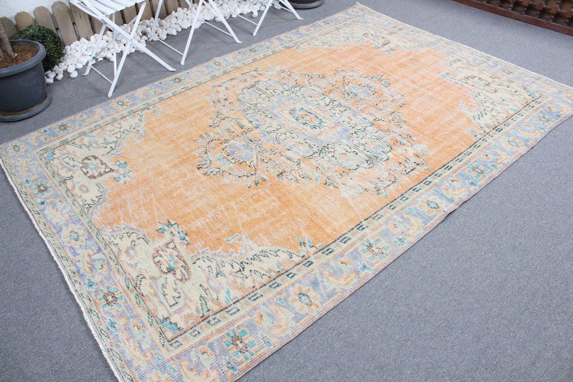 Living Room Rug, Vintage Rug, Salon Rugs, Anatolian Rug, Orange  5.7x7.4 ft Large Rug, Bright Rug, Turkish Rugs, Cool Rug