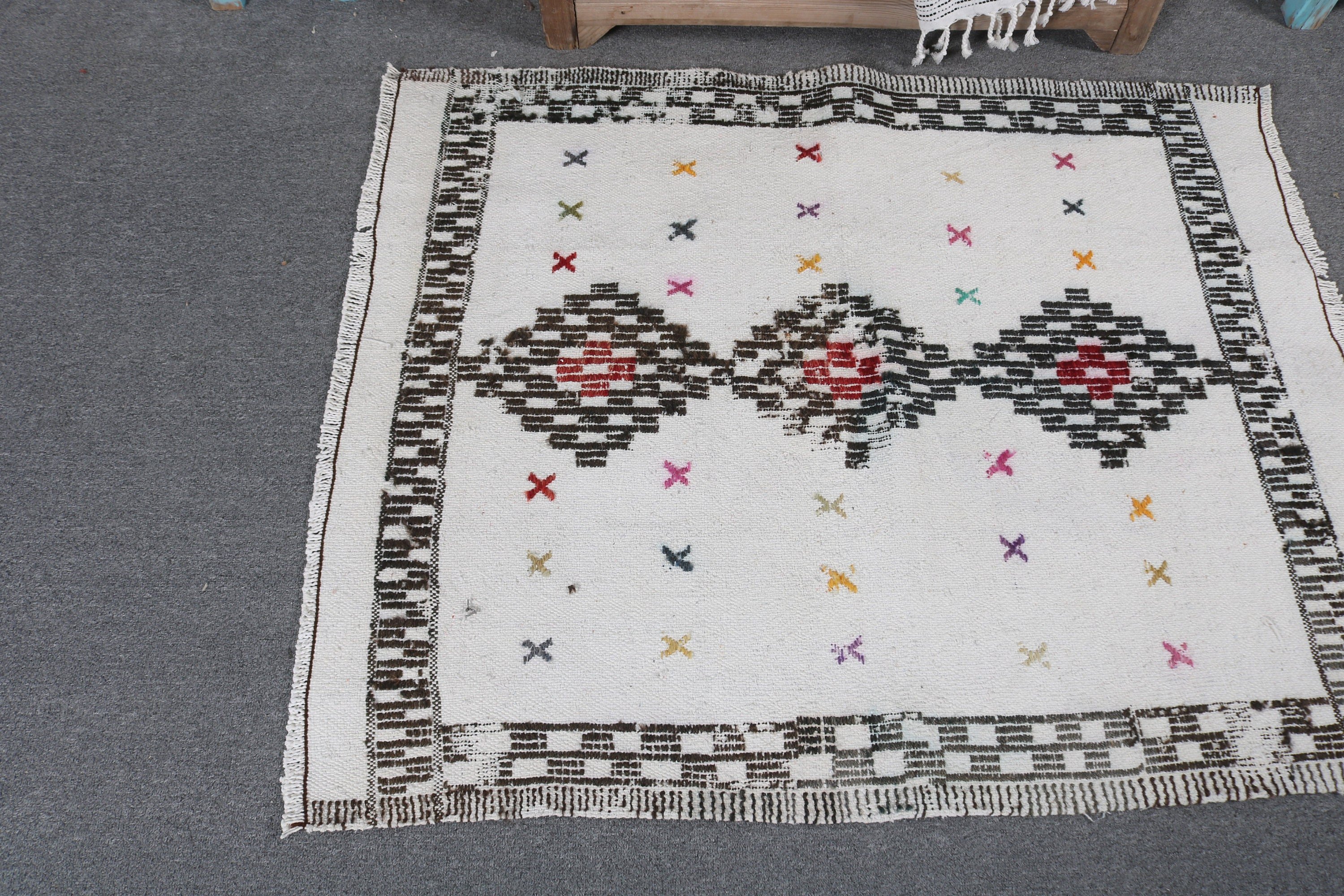 Nursery Rugs, Kilim, Vintage Rug, Home Decor Rug, 3.1x3.7 ft Small Rugs, Car Mat Rugs, Neutral Rug, Turkish Rugs, Beige Luxury Rugs