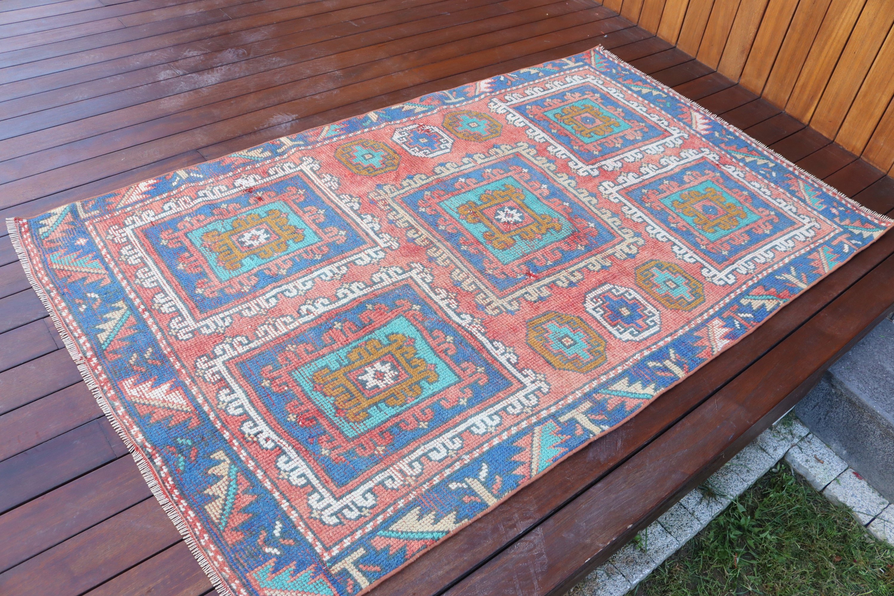 Boho Vurgulu Halılar, Vintage Halı, El Dokuma Halılar, Nötr Halı, Giriş Halısı, Kırmızı Anadolu Halıları, 3,6x5,8 ft Aksan Halıları, Türk Halıları